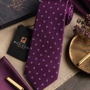 Bucalo Signature Italian Silk Tie – Burgundy Paisley Necktie – Brand New Tags image 3