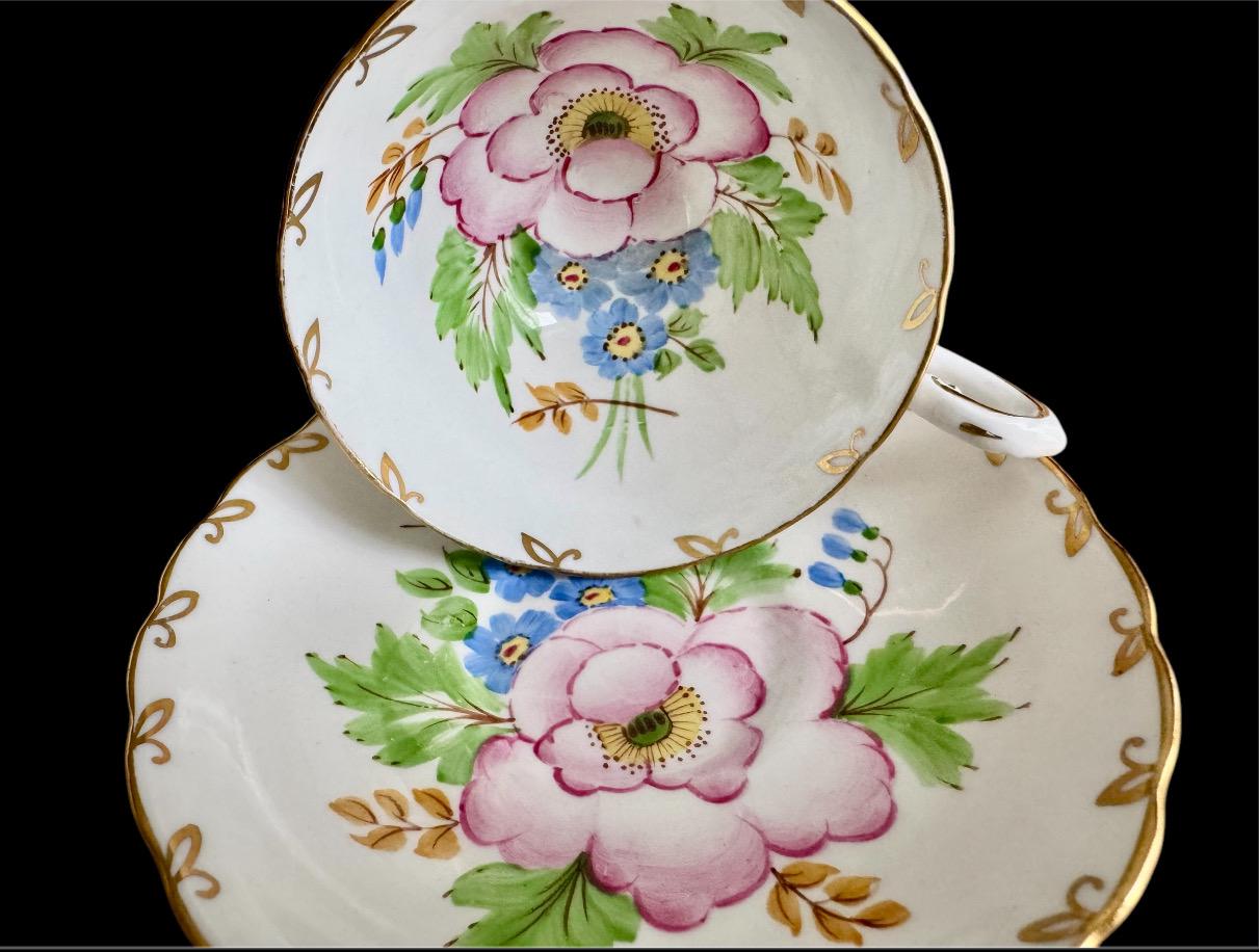 Vintage Tuscan Bone China Tea Cup and Saucer Set - Hand-Painted Floral Design