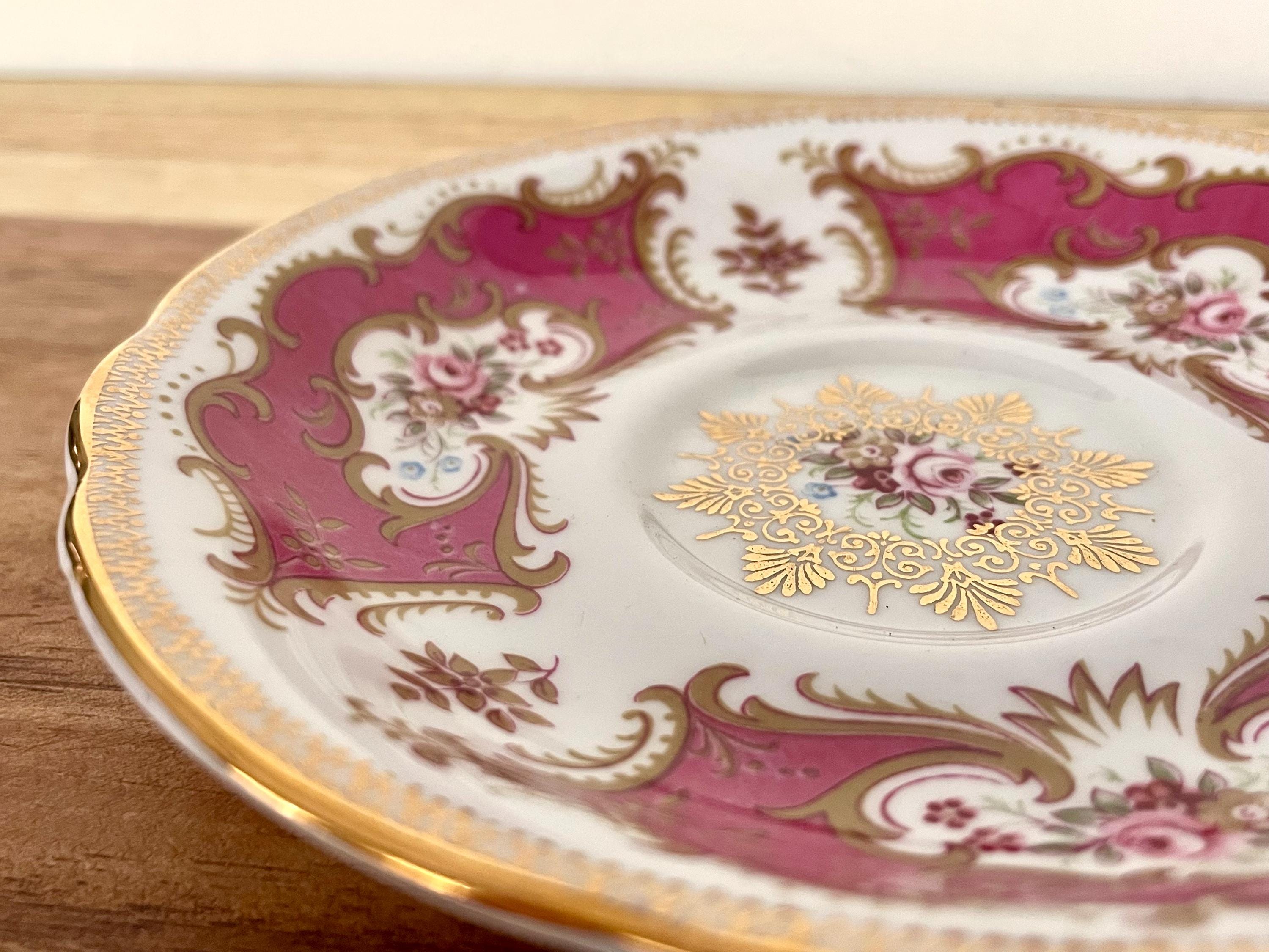 Vintage Paragon Fine Bone China Cup & Saucer – Pink Gold Scrollwork with Hand-Painted Roses – England