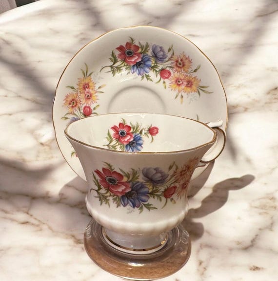 Vintage Paragon “Flower Festival” Bone China Cup and Saucer - Made in England (1957-1960)