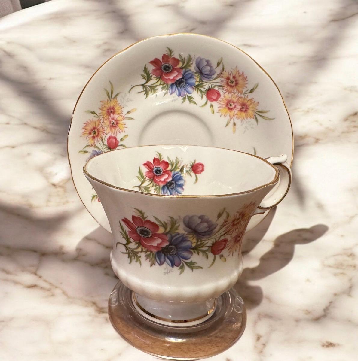 Vintage Paragon “Flower Festival” Bone China Cup and Saucer - Made in England (1957-1960)