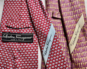 Corbatas de seda Salvatore Ferragamo – Motivos de zorro y elefante – Corbatas de diseño – Dos modelos a elegir