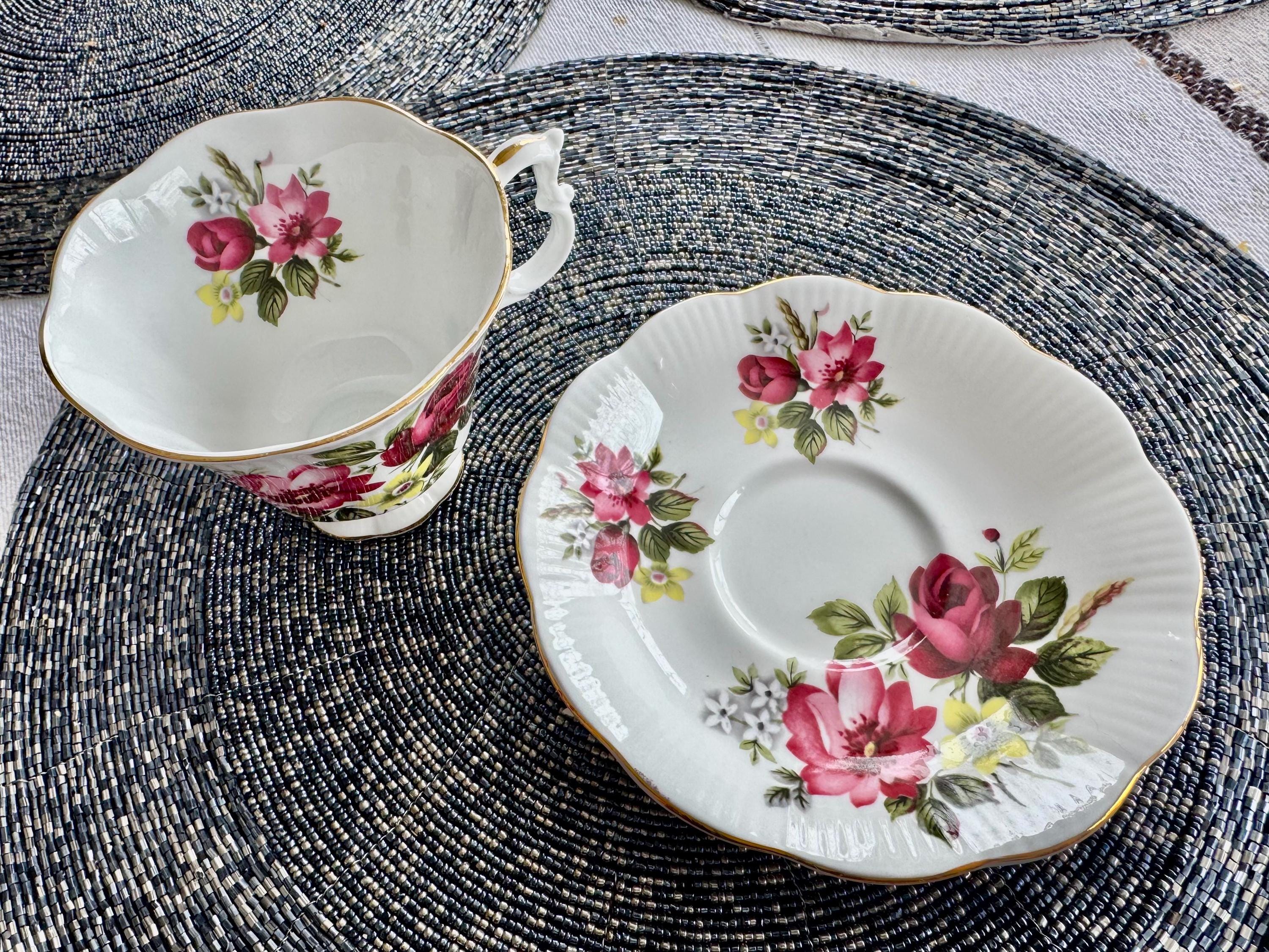 Vintage Royal Albert Teacup and Saucer Set – Wild Roses & Gold Trim