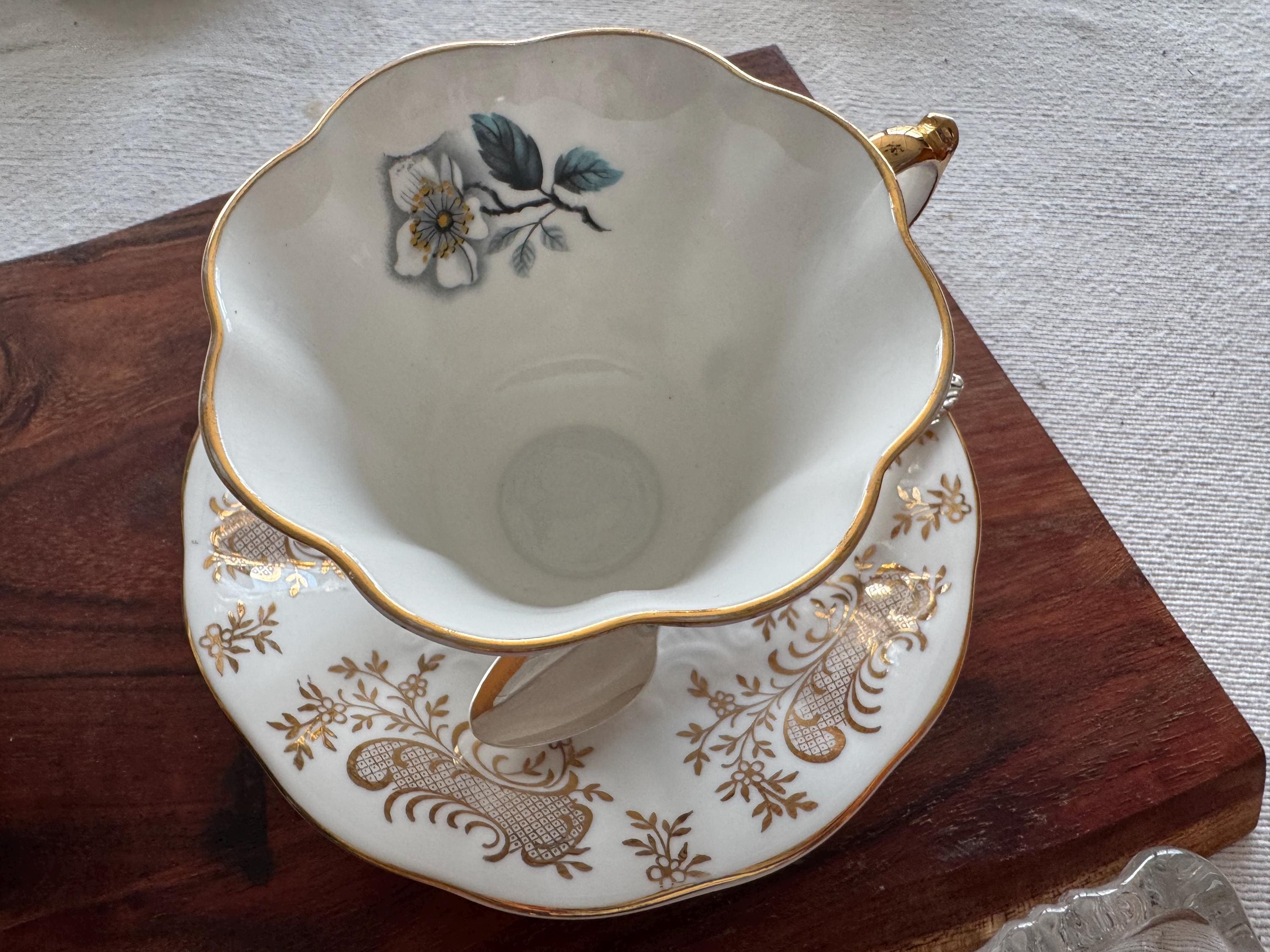 Vintage Queen Anne Fine Bone China Teacup & Saucer with Heavy Gold Detailing
