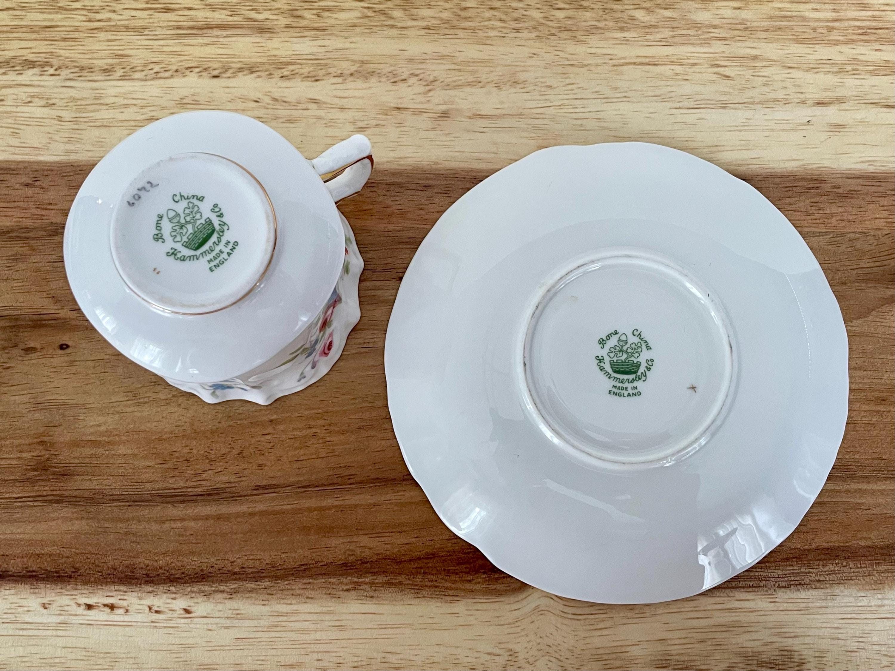 Vintage Hammersley Bone China Teacup & Saucer – 6072 – Pink, Blue, Purple Floral – England