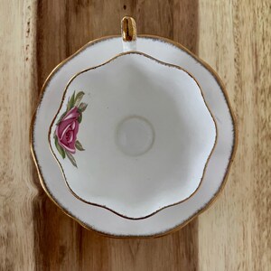 Vintage Queen Anne “Lady Sylvia” Teacup & Saucer – Pink Cream Roses with Gold Trim – England image 9