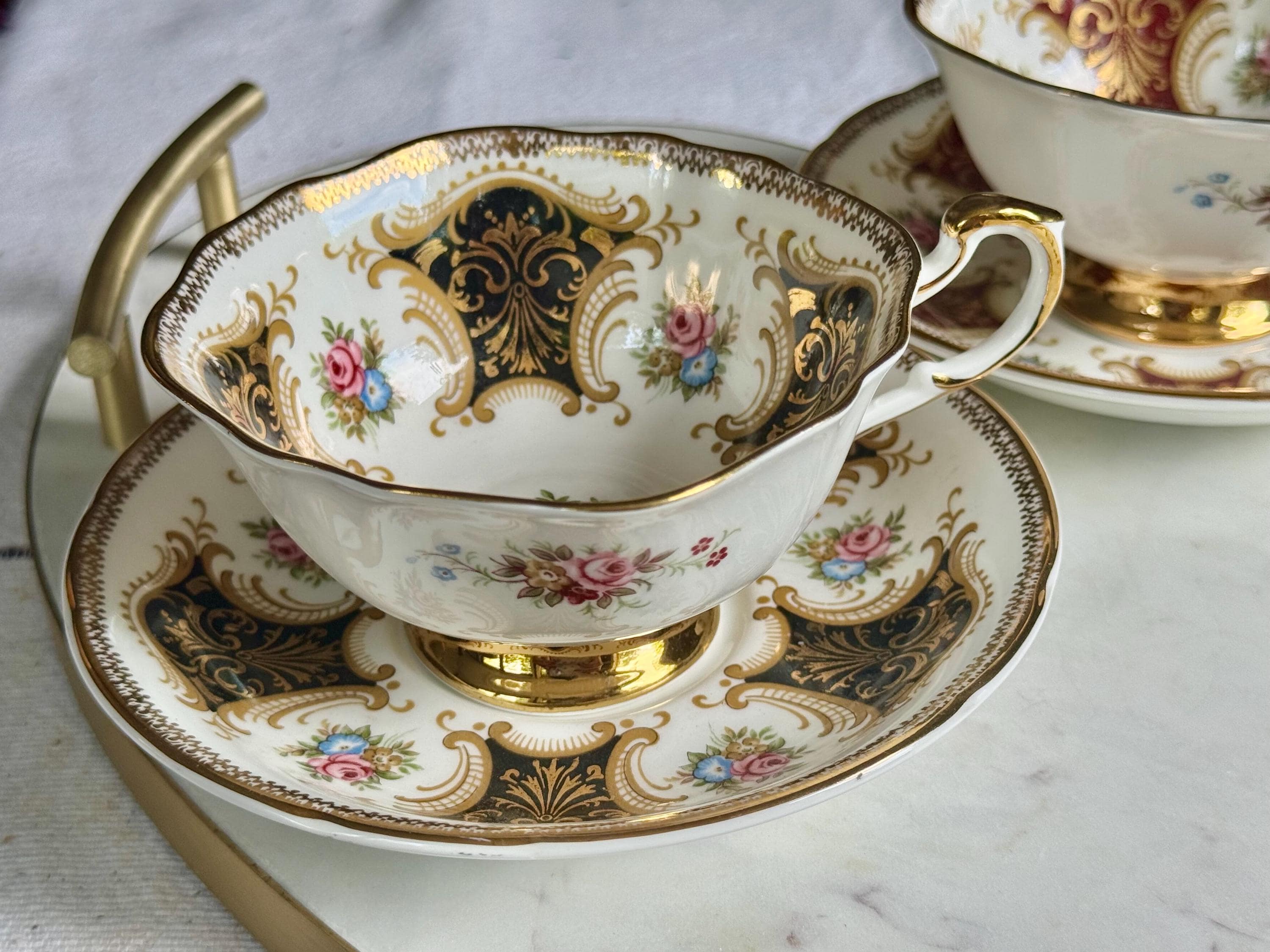 Vintage Paragon Bone China Teacup & Saucer: English Gold Scrollwork
