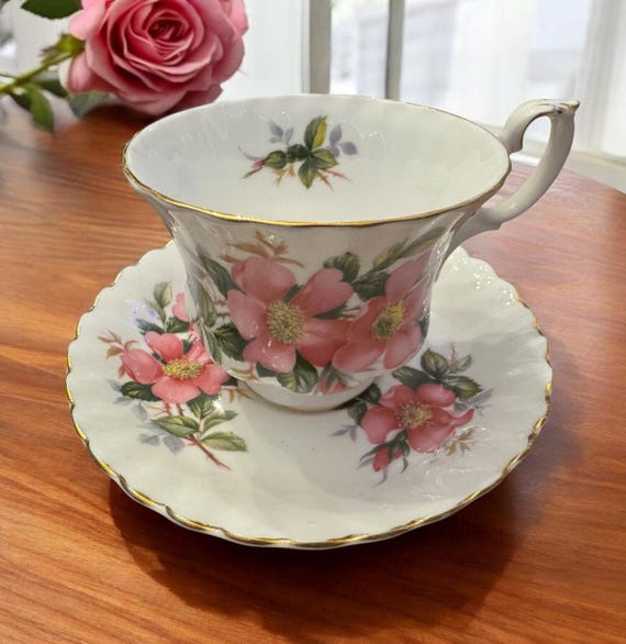 Vintage Royal Albert Prairie Rose Tea Cup and Saucer: Fine Bone China