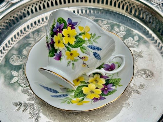 Vintage Royal Albert Fine Bone China Teacup and Saucer – “Primroses & Violets” – England