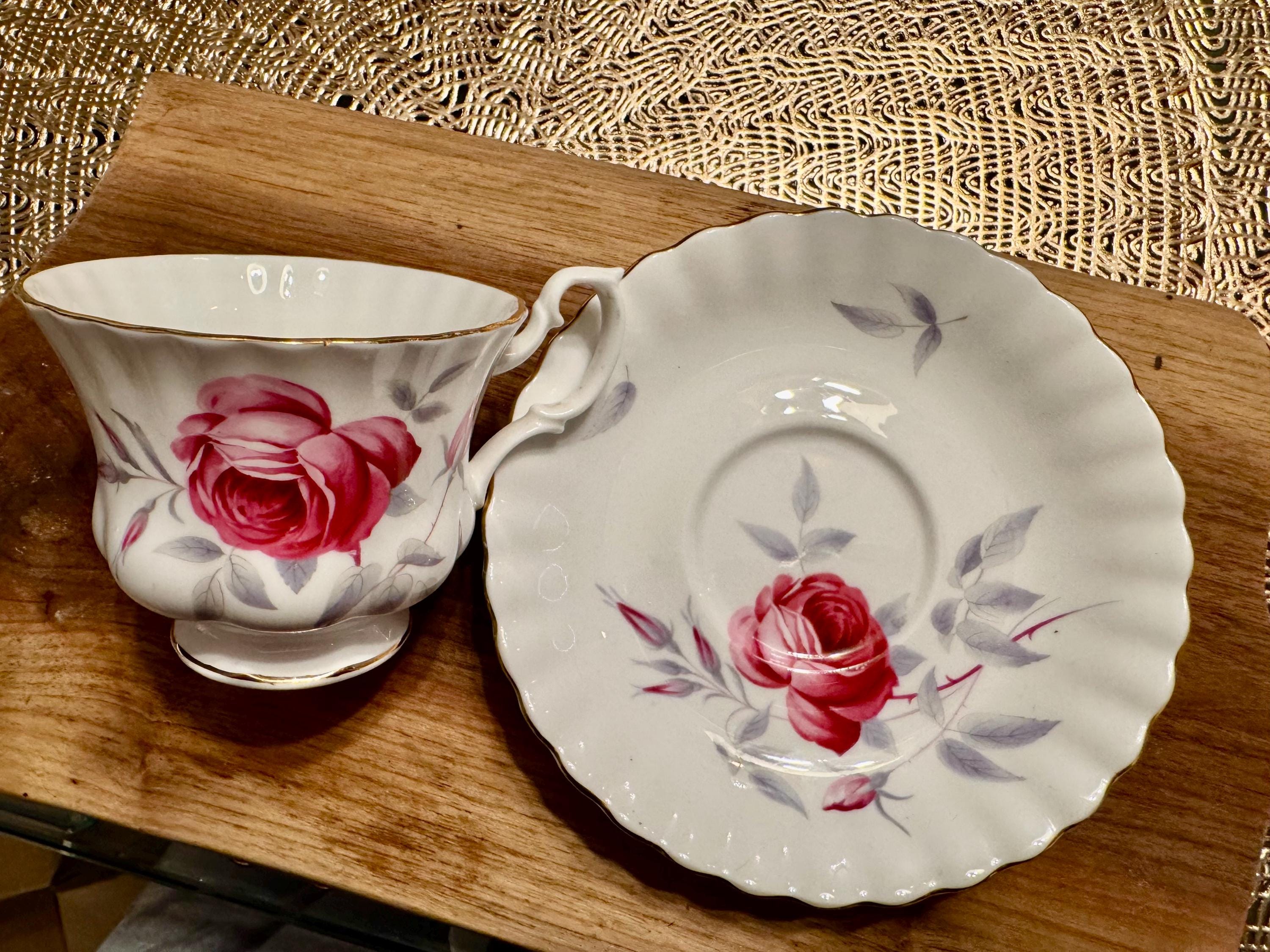 Vintage Royal Albert Bell Shape Cup and Saucer - Red Rose Pattern with Gold Trim