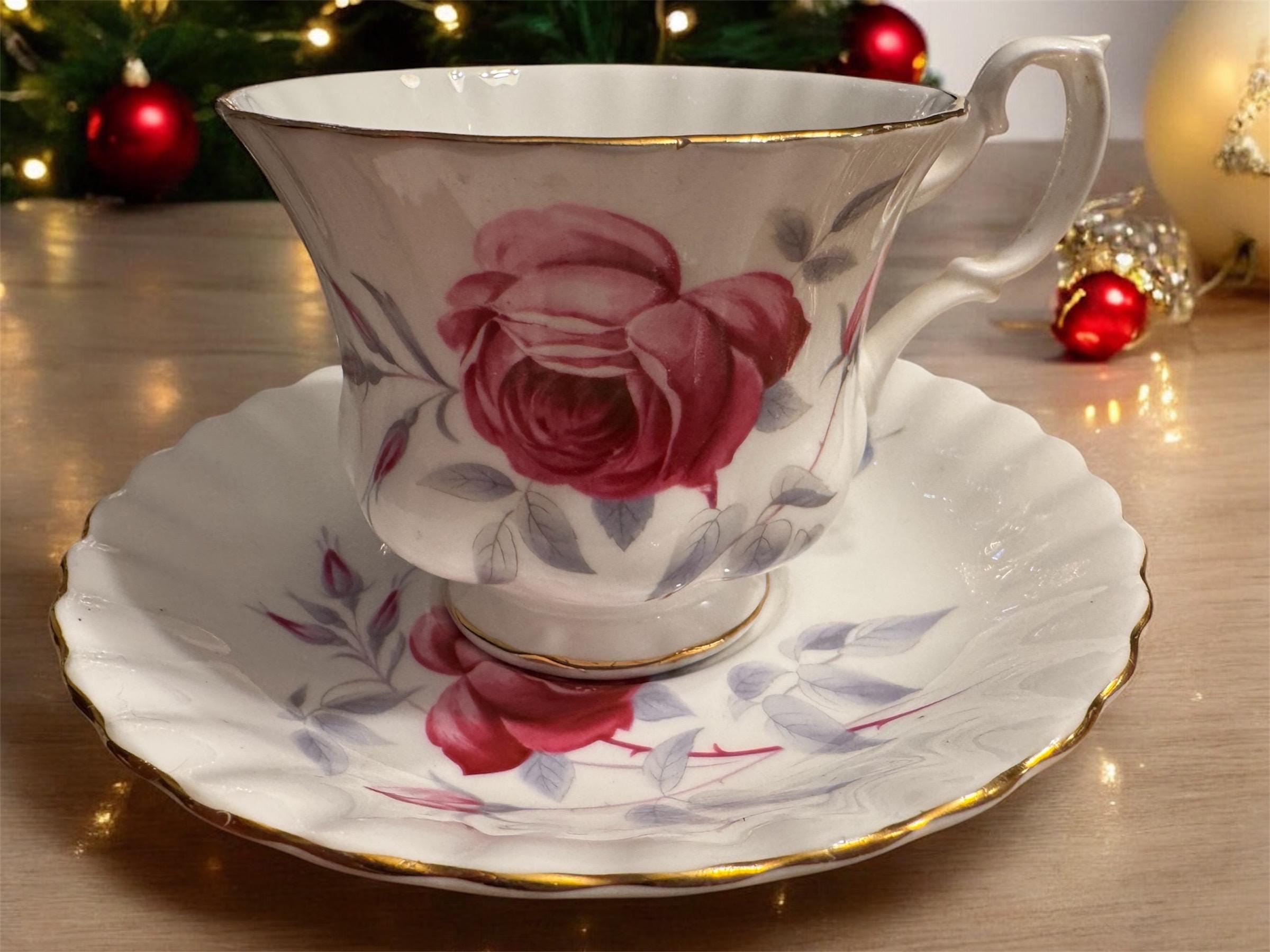 Vintage Royal Albert Bell Shape Cup and Saucer - Red Rose Pattern with Gold Trim