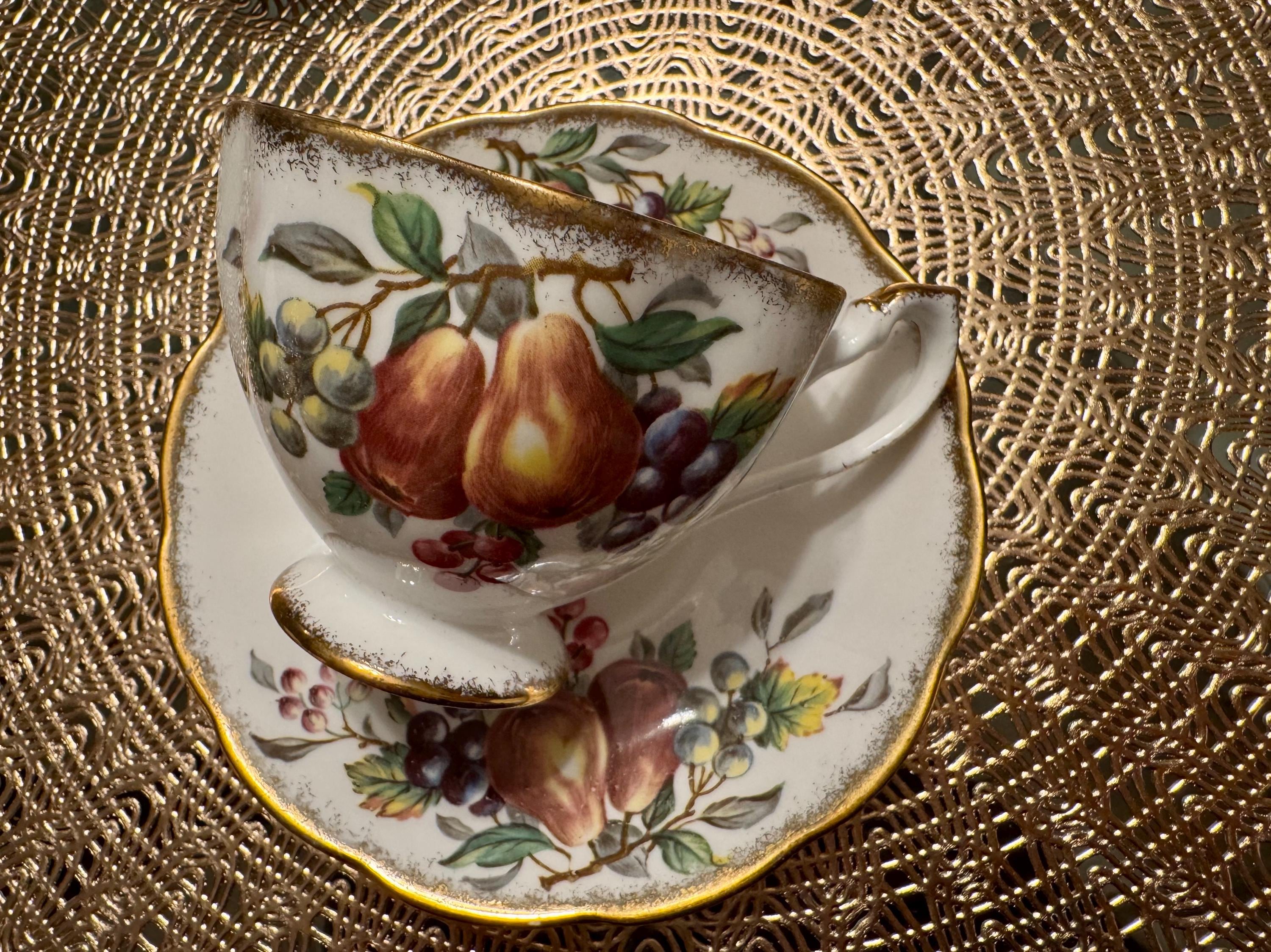 Vintage Queen Anne “Harvest Fruits” Teacup and Saucer Set - Elegant Fruit Design