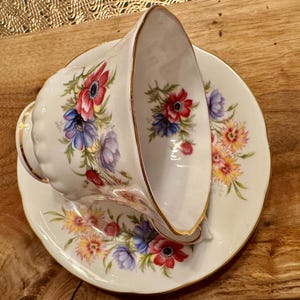 Vintage Paragon “Flower Festival” Bone China Cup and Saucer - Made in England (1957-1960) image 6