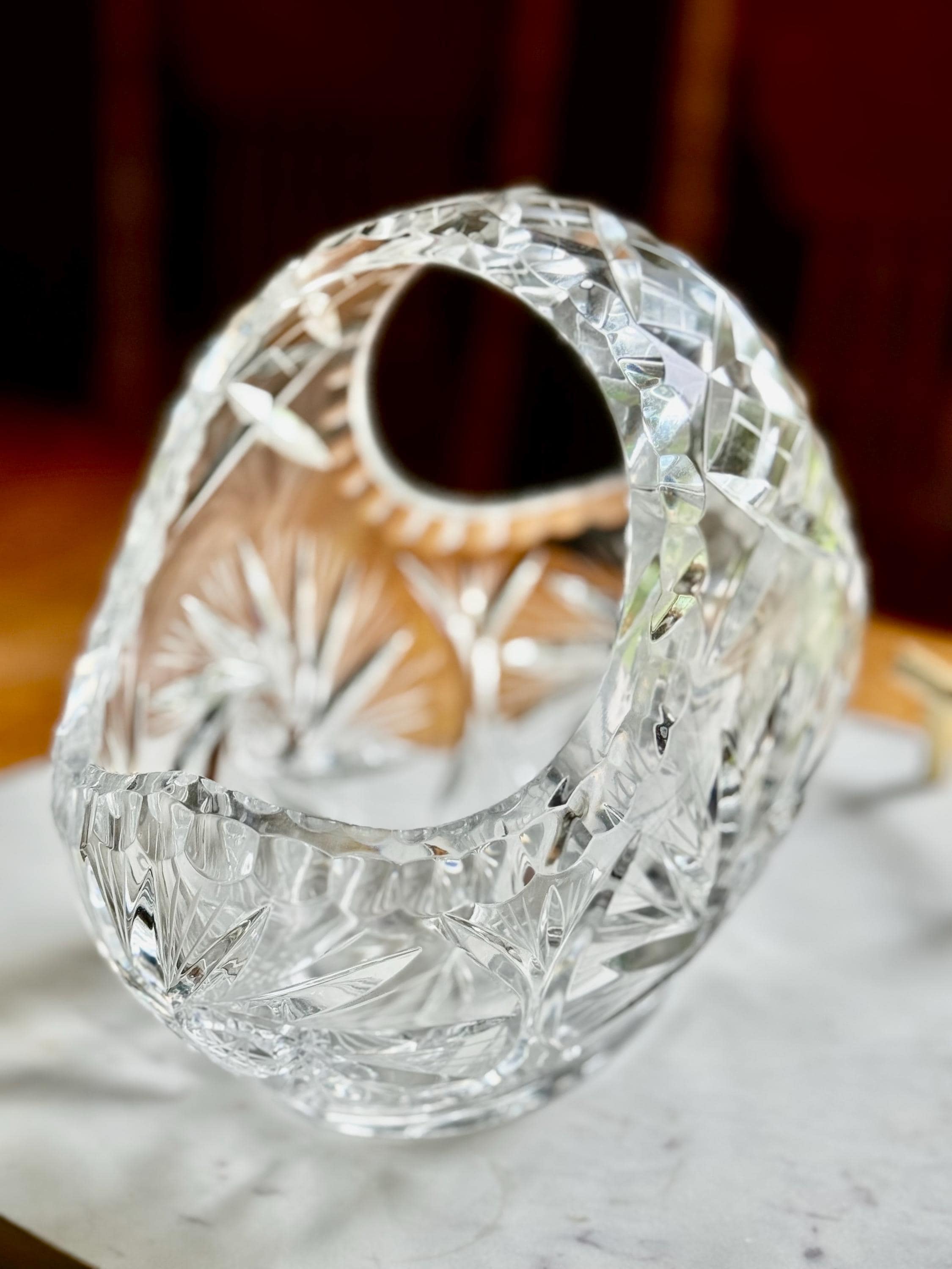 Vintage Hand-Cut Crystal Basket 8.5” | Sparkling Elegance | Scalloped Rim | Pinwheel Pattern