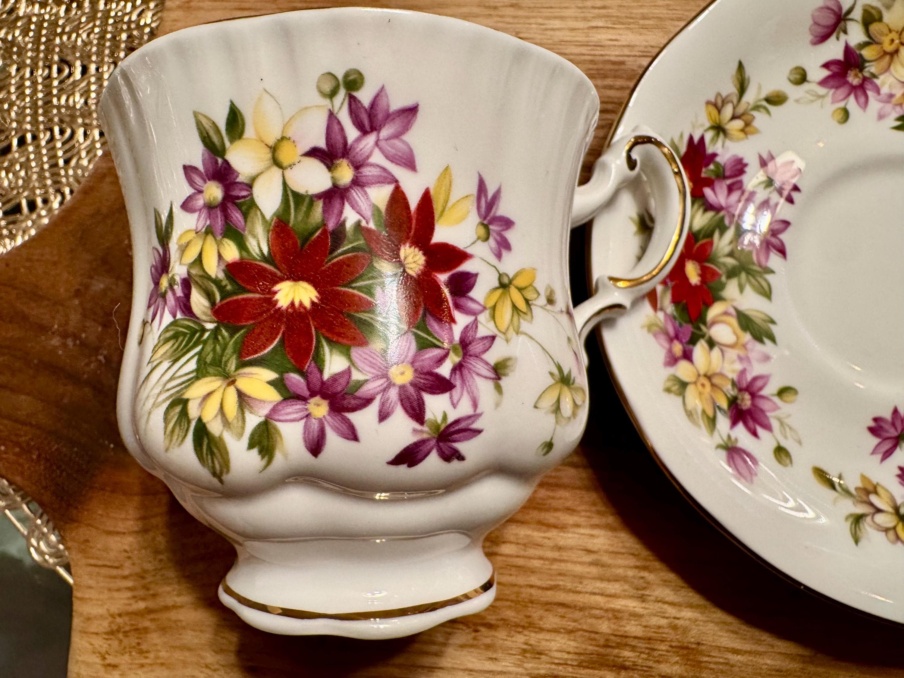 Vintage Paragon “Flower Festival” Bone China Cup and Saucer - Made in England (1957-1960)