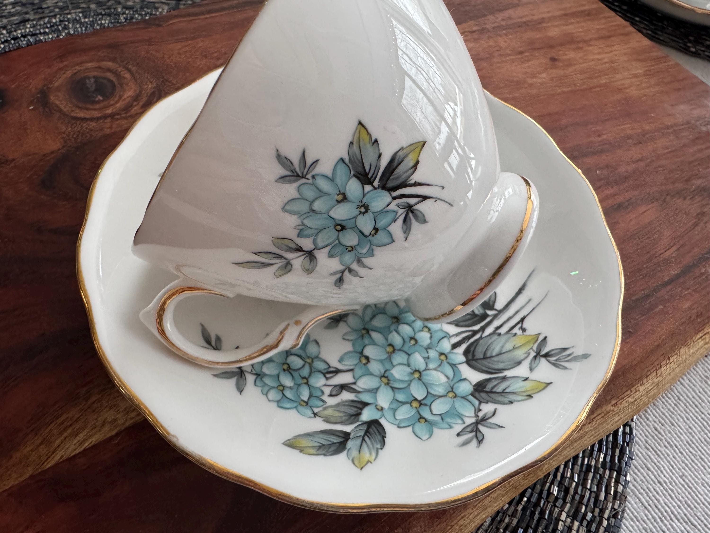 Vintage Colclough Bone China Teacup & Saucer – Forget-Me-Nots Blue Floral Design