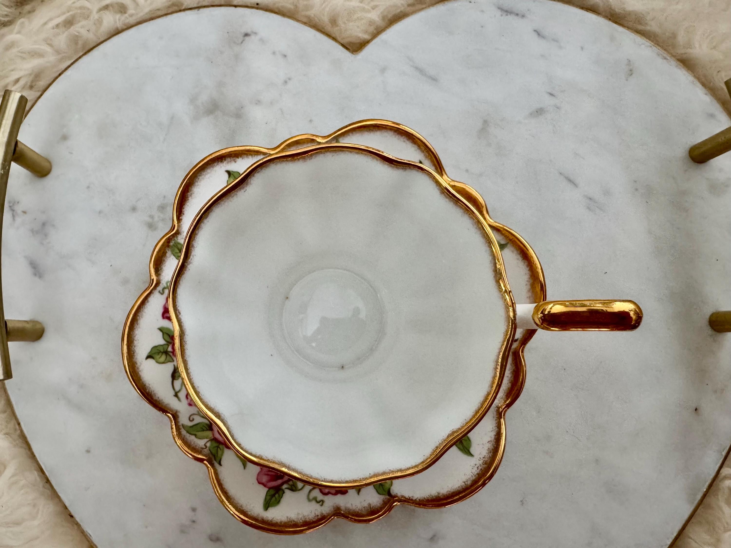 Vintage Salisbury Bone China Teacup & Saucer – Woodbine Morning Glories with Gold Rim