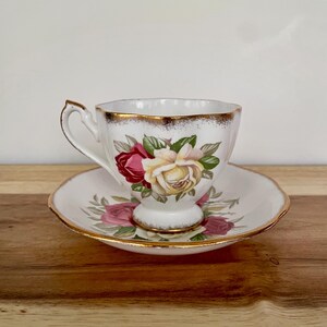 Vintage Queen Anne “Lady Sylvia” Teacup & Saucer – Pink Cream Roses with Gold Trim – England image 5