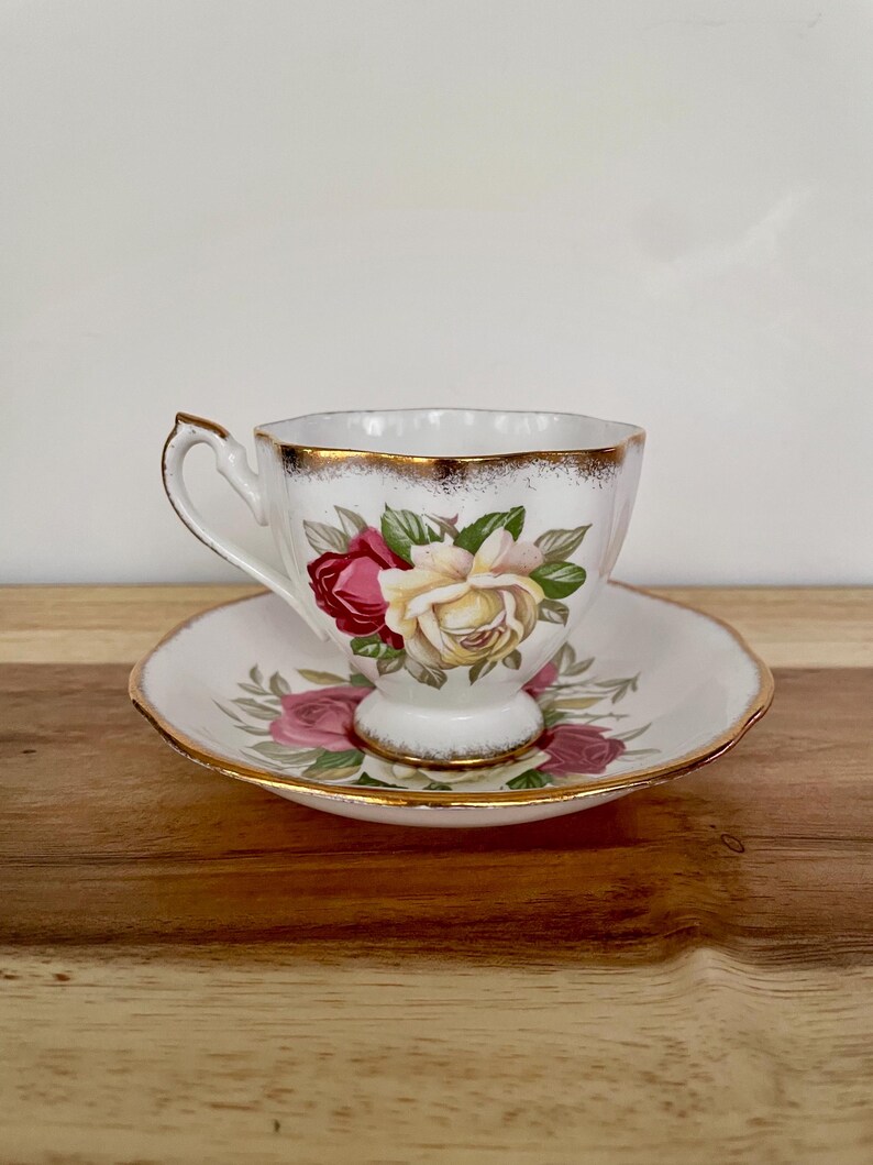 Vintage Queen Anne “Lady Sylvia” Teacup & Saucer – Pink Cream Roses with Gold Trim – England image 5