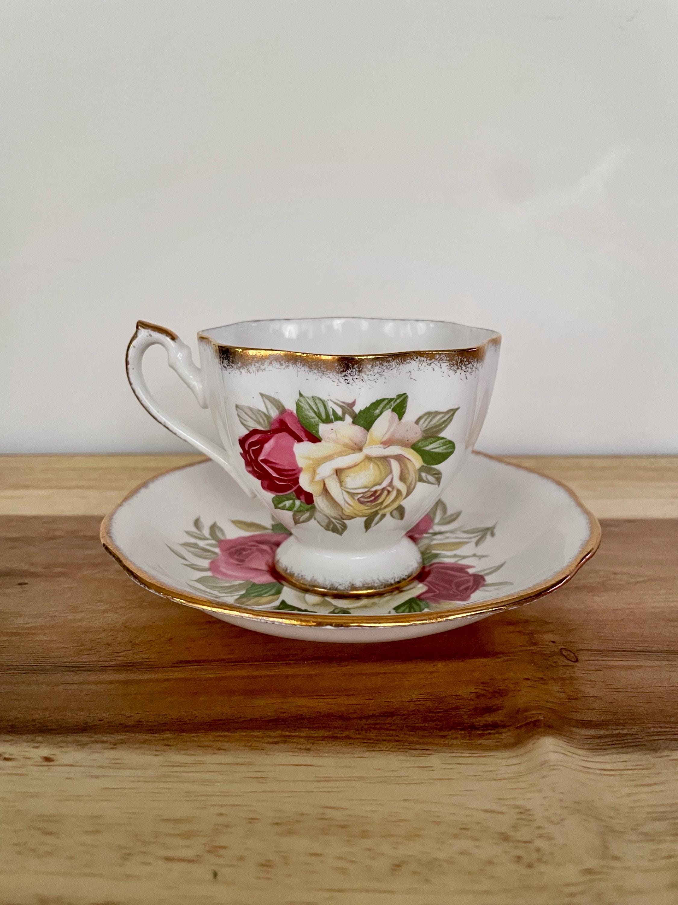 Vintage Queen Anne “Lady Sylvia” Teacup & Saucer – Pink Cream Roses with Gold Trim – England
