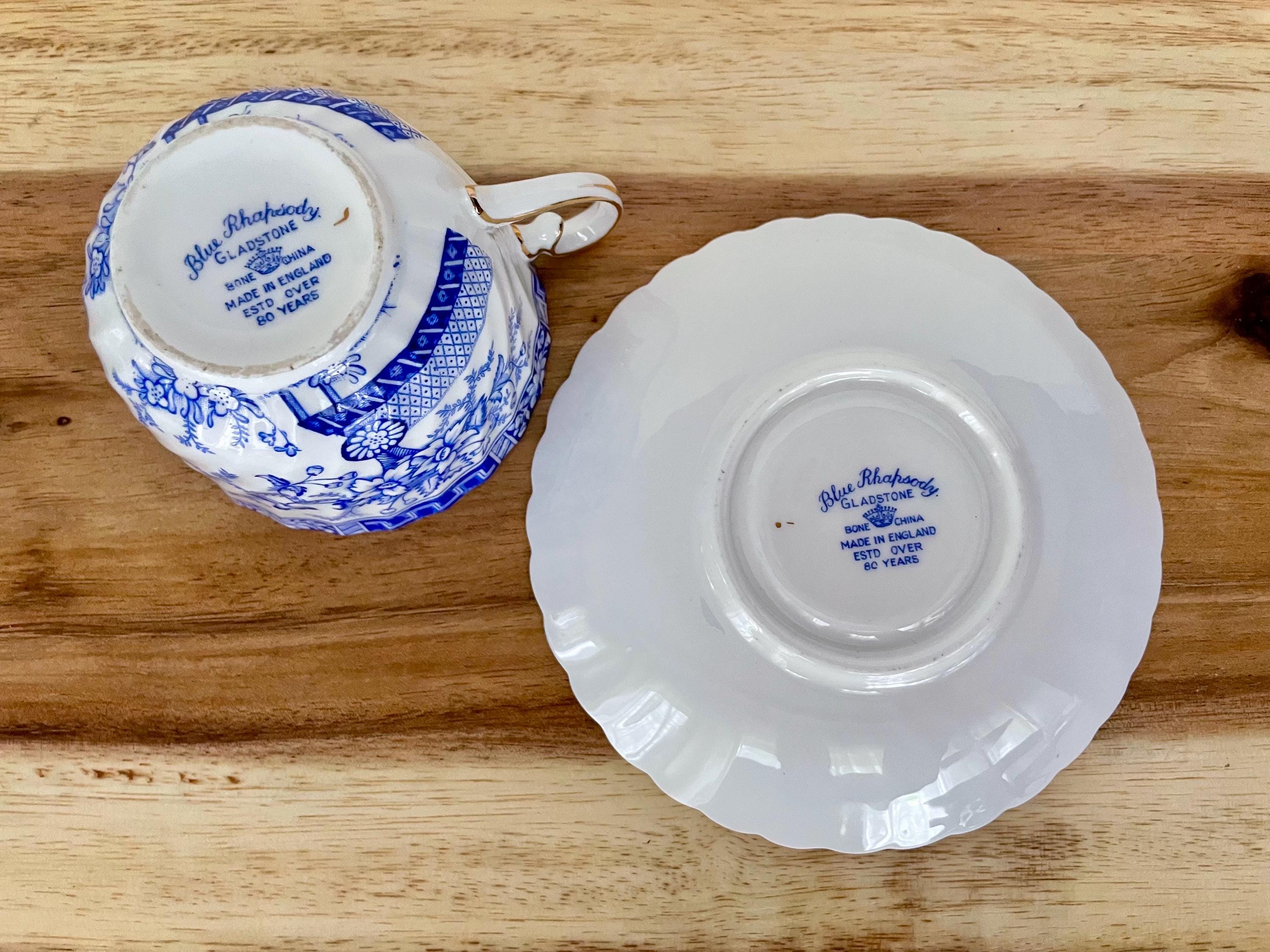 Vintage Gladstone Bone China Cup & Saucer – “Blue Rhapsody” – England