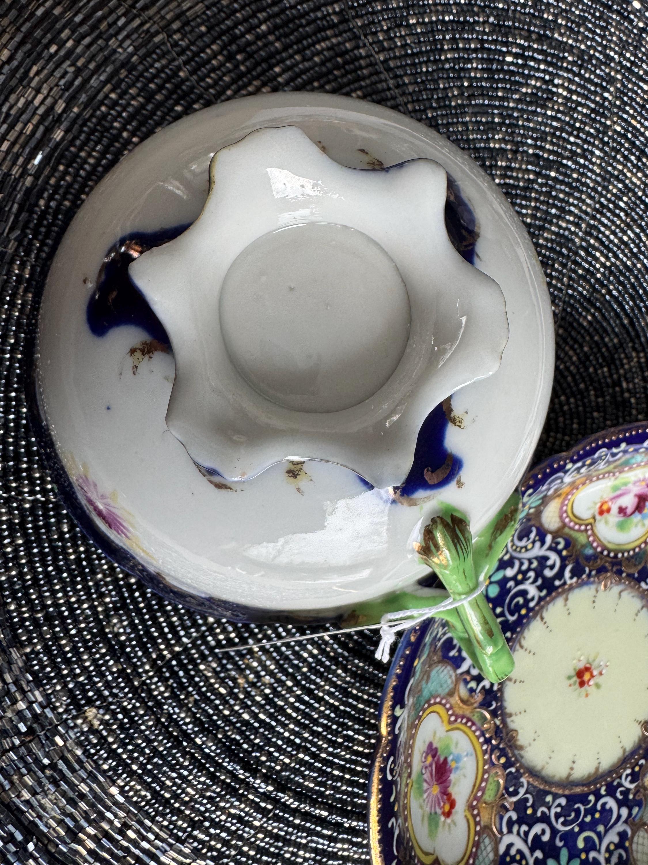 Antique 1880s Likely Nippon Japonisme Tea Cup & Saucer – Hand-Painted Moriage Gold Beading – No Stamp