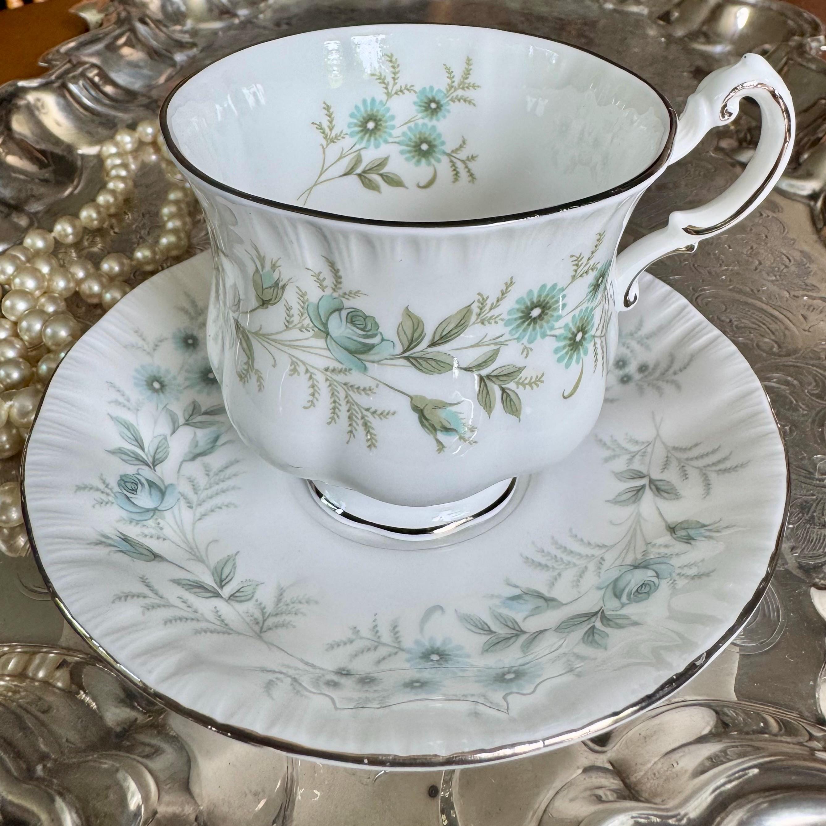 Vintage Paragon “Debutante” Teacup & Saucer Set – Pale Blue Florals Silver Rim