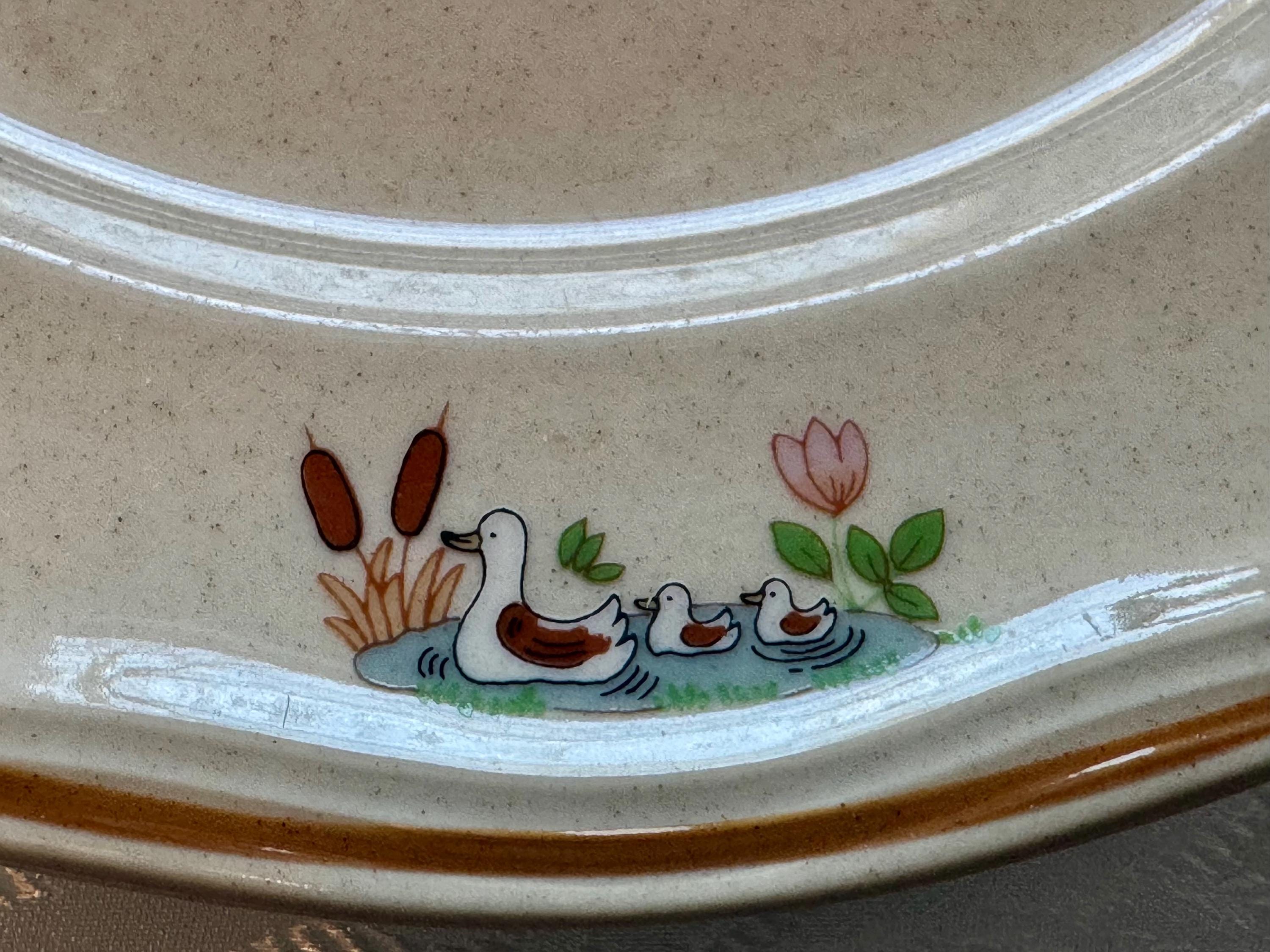 Vintage Japanese Stoneware Dinner Plate 10.5” — Farmhouse Pastoral Scene — Made in Japan