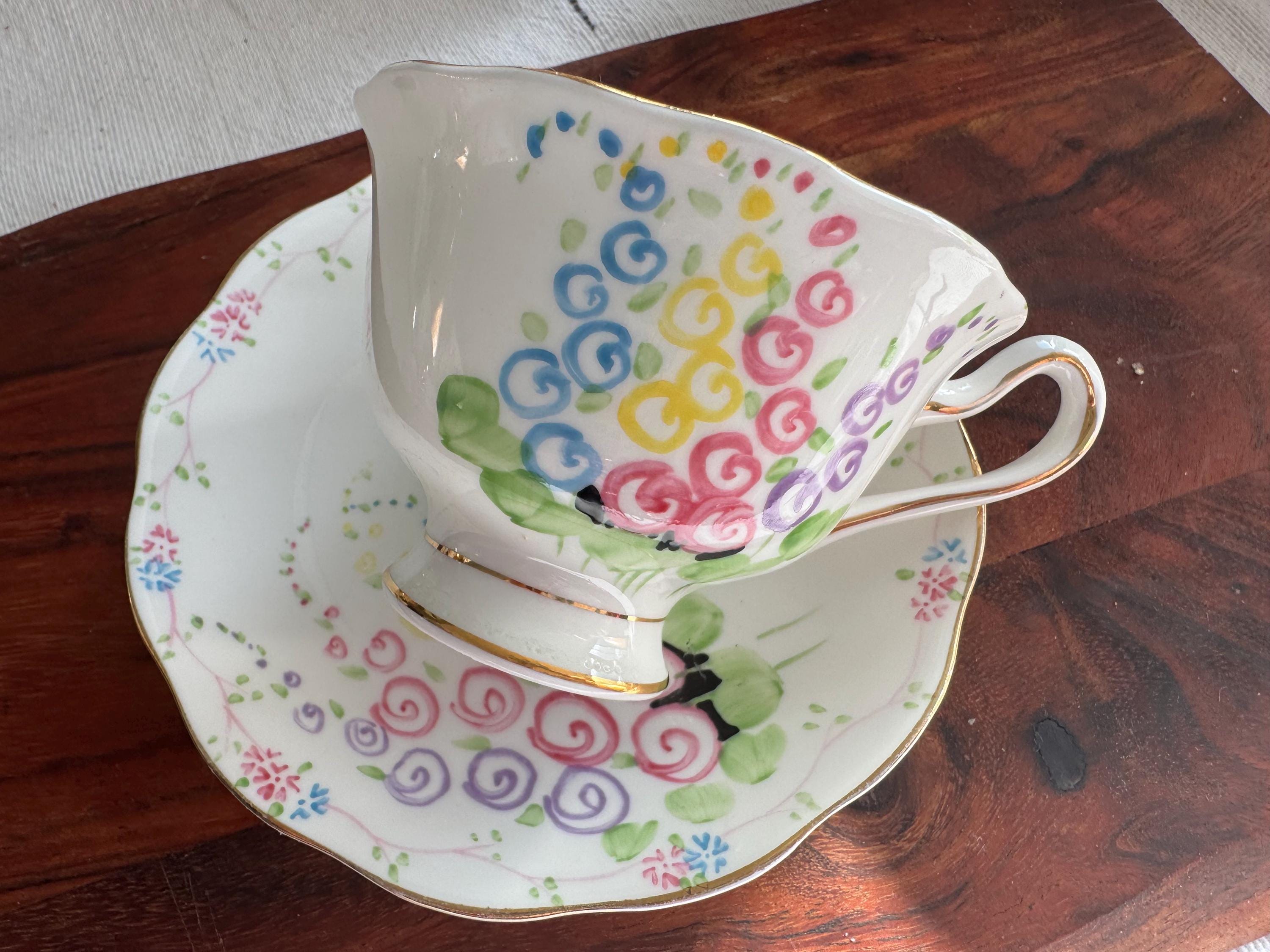 Royal Albert Bone China Teacup & Saucer - Pattern V 2475 - Colorful Swirl Design