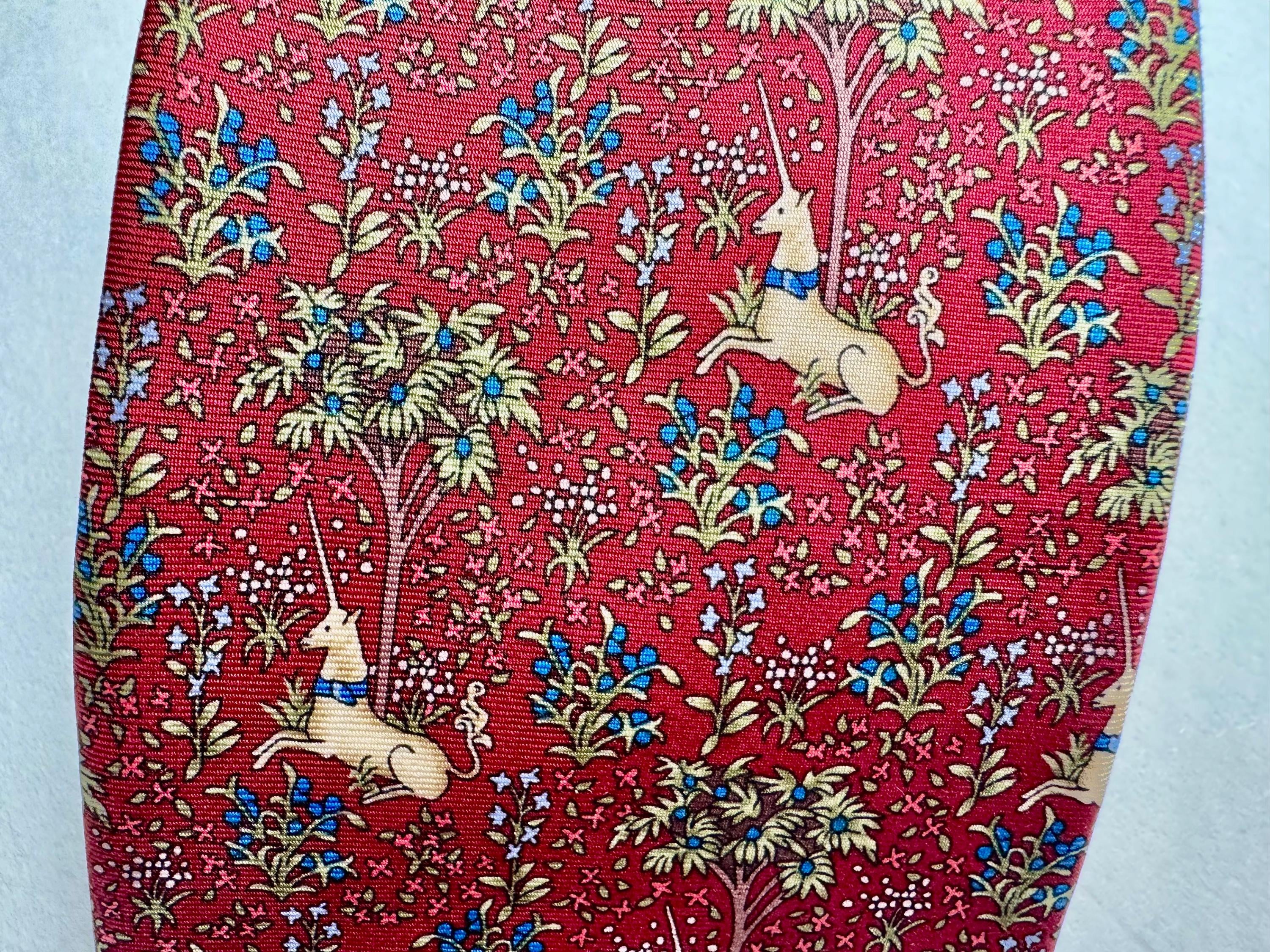 The Met Store Unicorn in a Garden Silk Necktie – Medieval Tapestry Museum Art Tie – 100% Silk