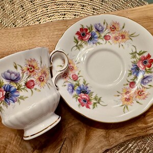 Vintage Paragon “Flower Festival” Bone China Cup and Saucer - Made in England (1957-1960) image 8
