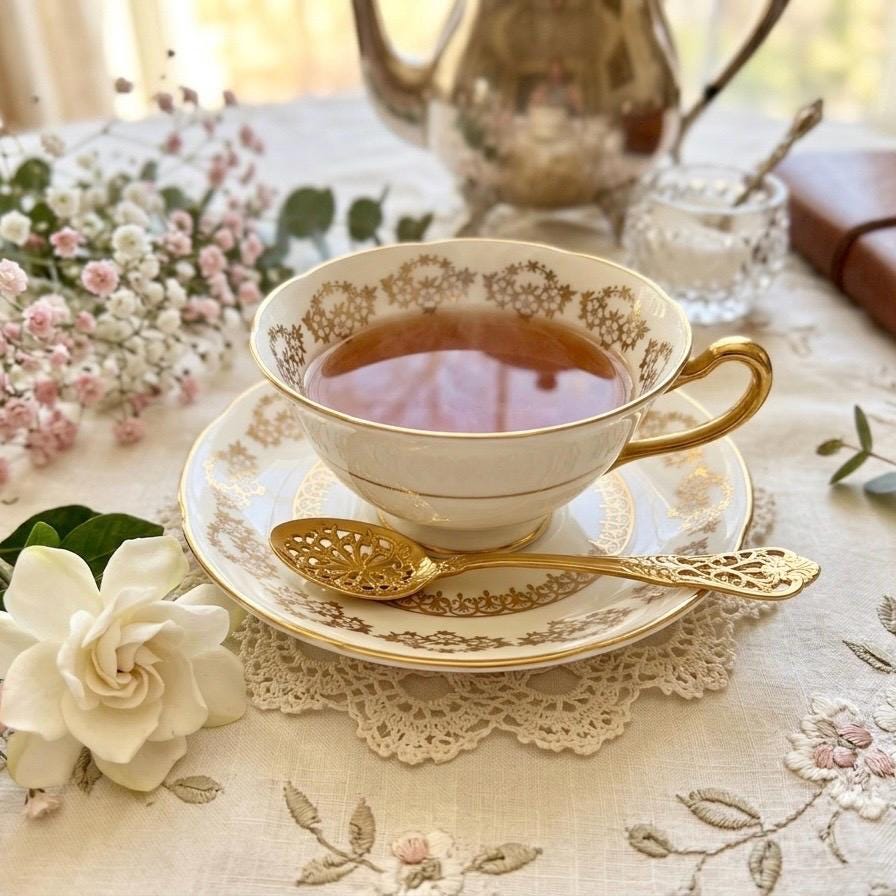 Royal Grafton Gold Filigree Teacup & Saucer – Fine Bone China, England