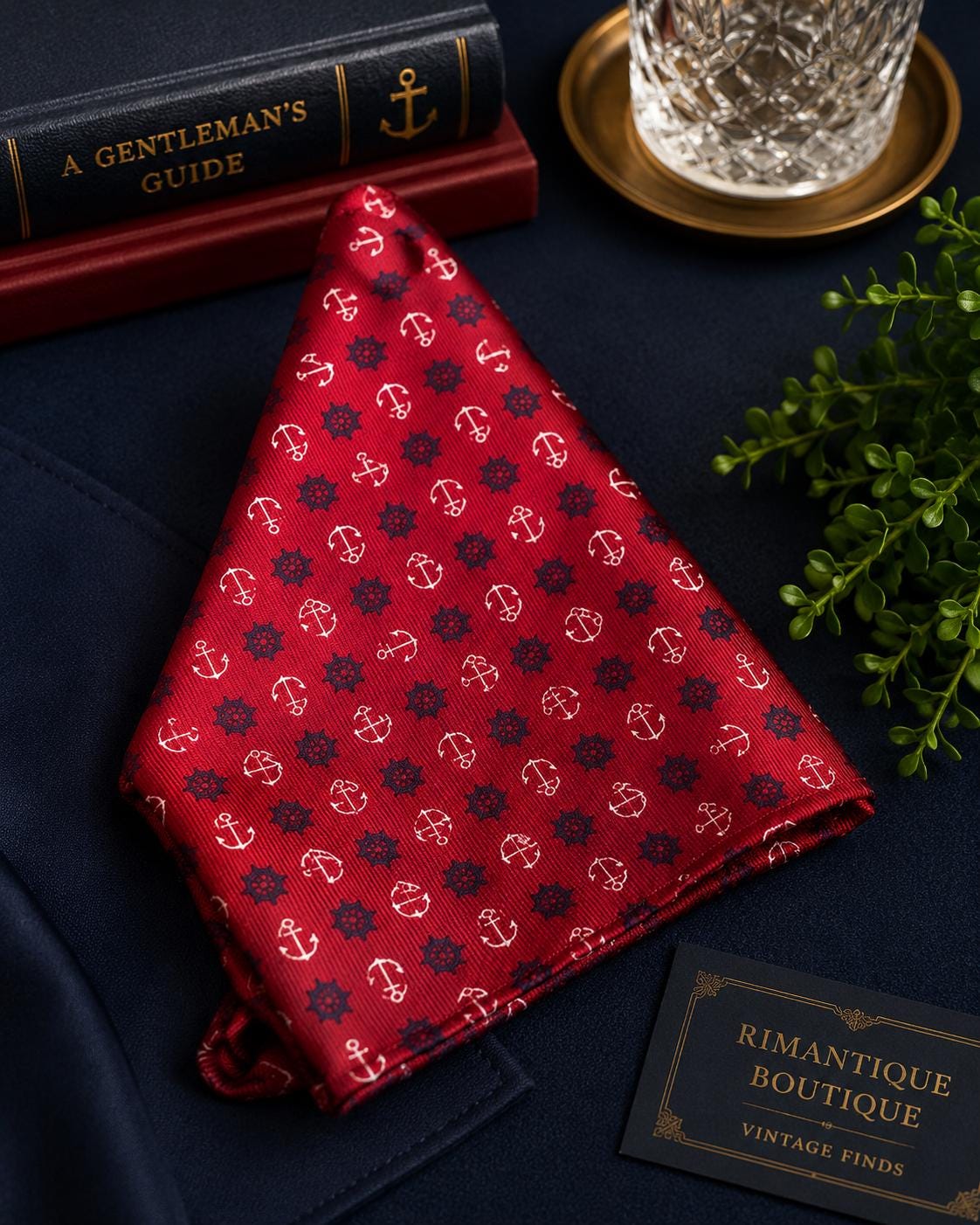 The Tie Bar Silk Pocket Square – Nautical Anchor & Ship Wheel Pattern