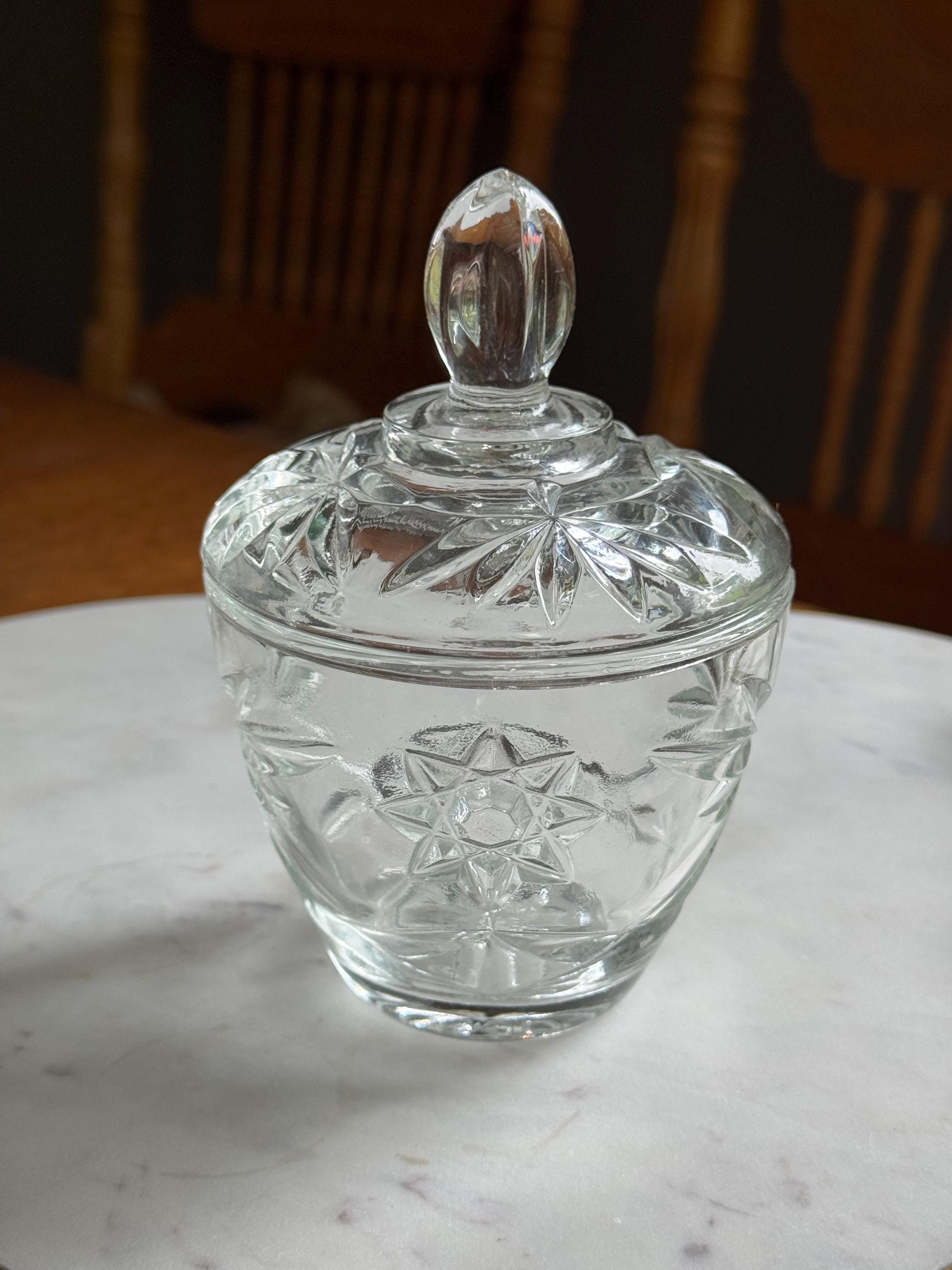Vintage Starburst Pressed Glass Jar: Vanity Storage, Candy Dish
