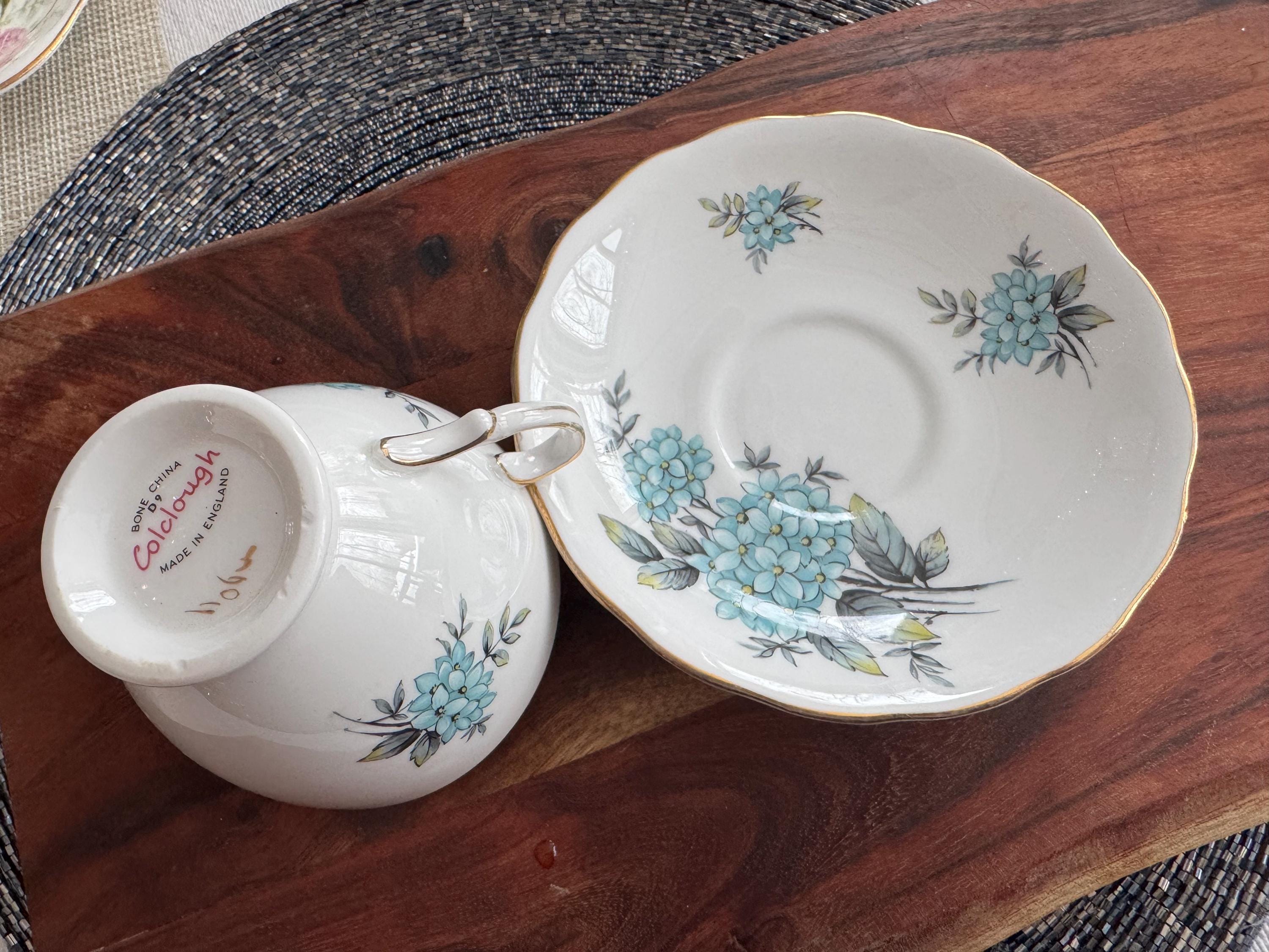 Vintage Colclough Bone China Teacup & Saucer – Forget-Me-Nots Blue Floral Design