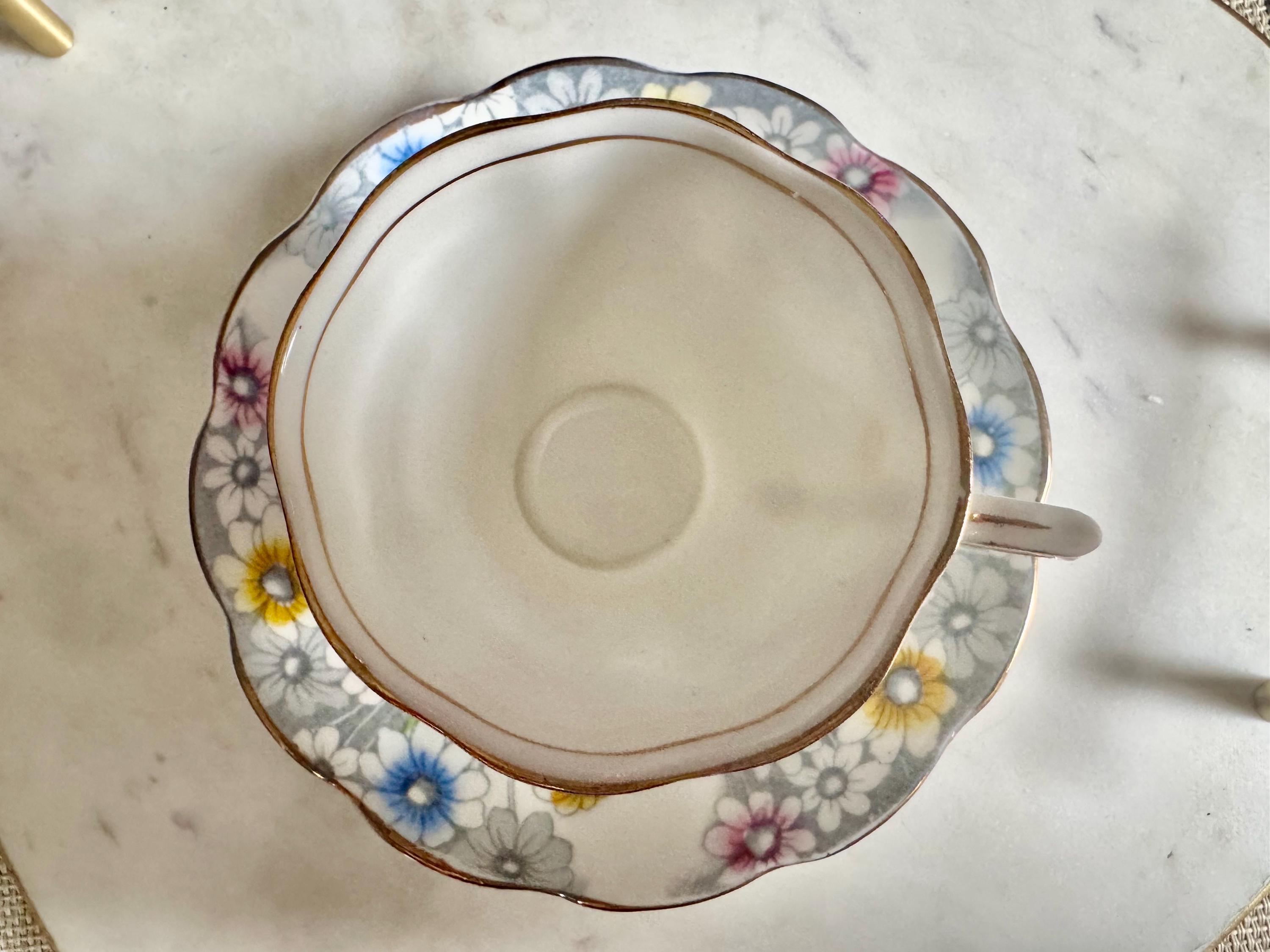 Royal Albert Bone China Teacup & Saucer – “Maryland” 1724 – England – Colorful Daisies