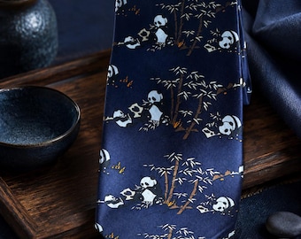 Vintage Kai Long Silk Necktie – Panda & Bamboo Novelty Tie – Never Worn
