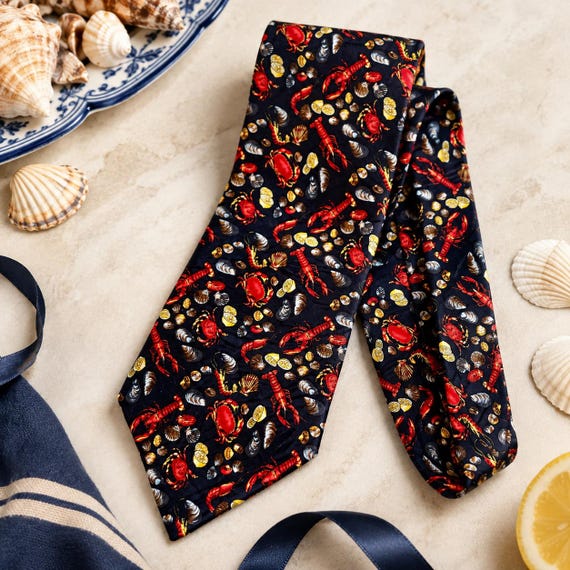Vintage Museum Artifacts All Silk Seafood Lobster Crab Novelty Tie – Made in USA