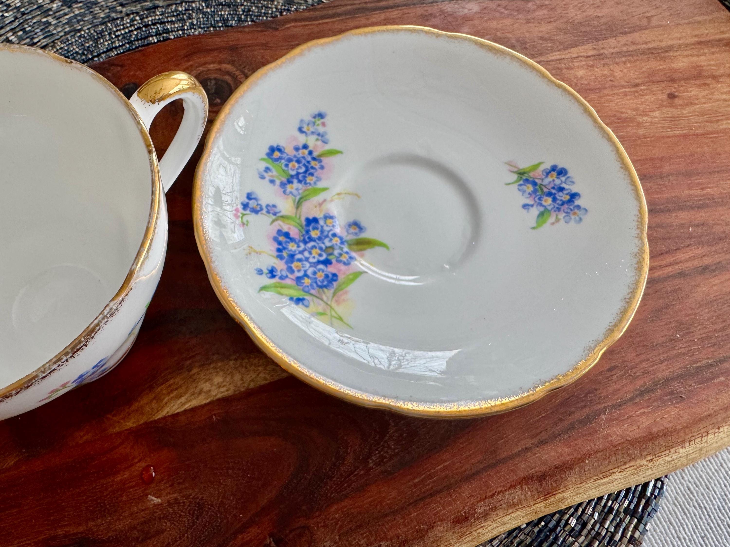 Salisbury Bone China Teacup & Saucer – Elegant Forget-Me-Not Floral Design