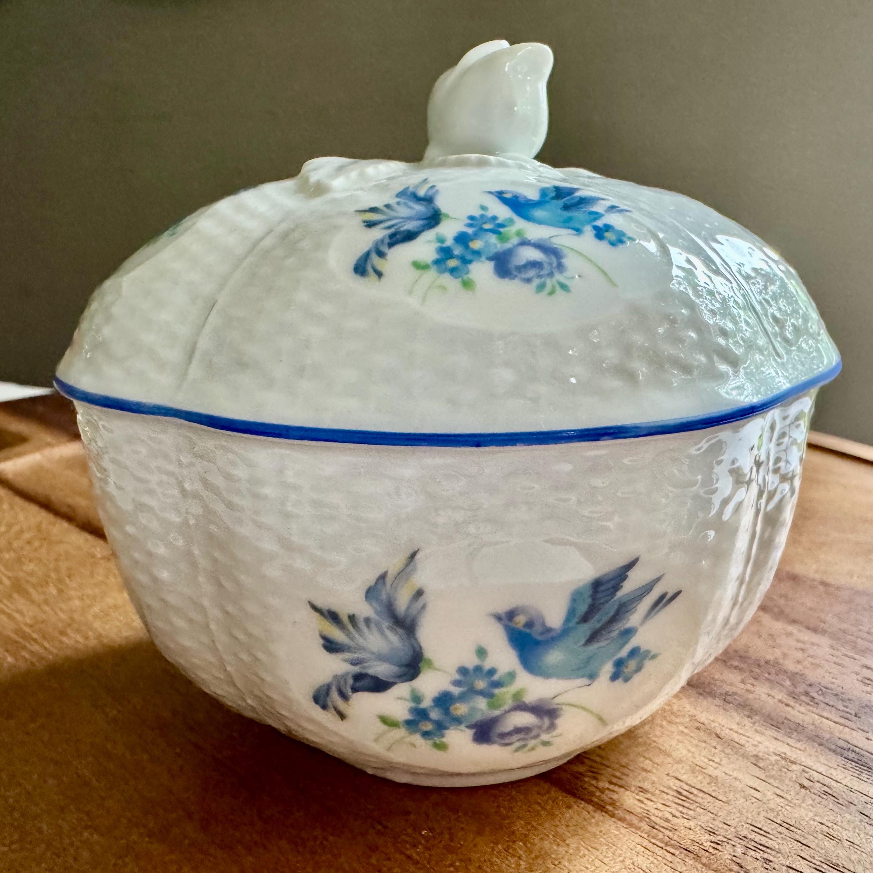 Vintage Porcelain Lidded Dish – Bluebirds & Blossoms – Orlane Paris Exclusive - Made in Japan