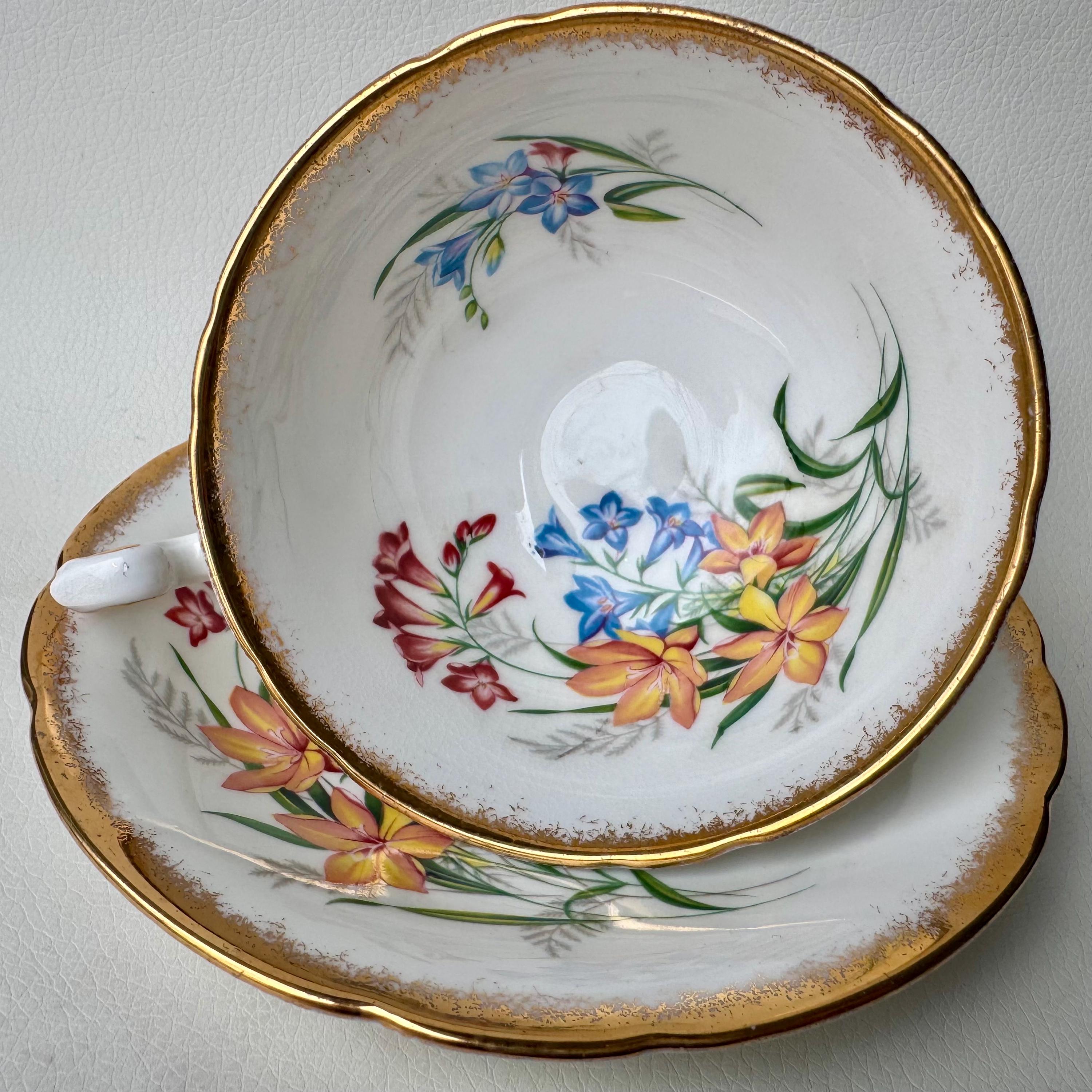 Vintage Paragon Teacup and Saucer Set: English Bone China, Floral Bouquet, Gold Trim