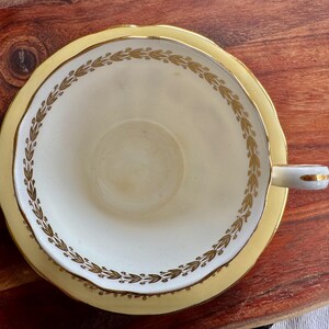 Vintage Aynsley Bone China Teacup & Saucer — Yellow or Green Gold Laurel, Floral Decor image 8