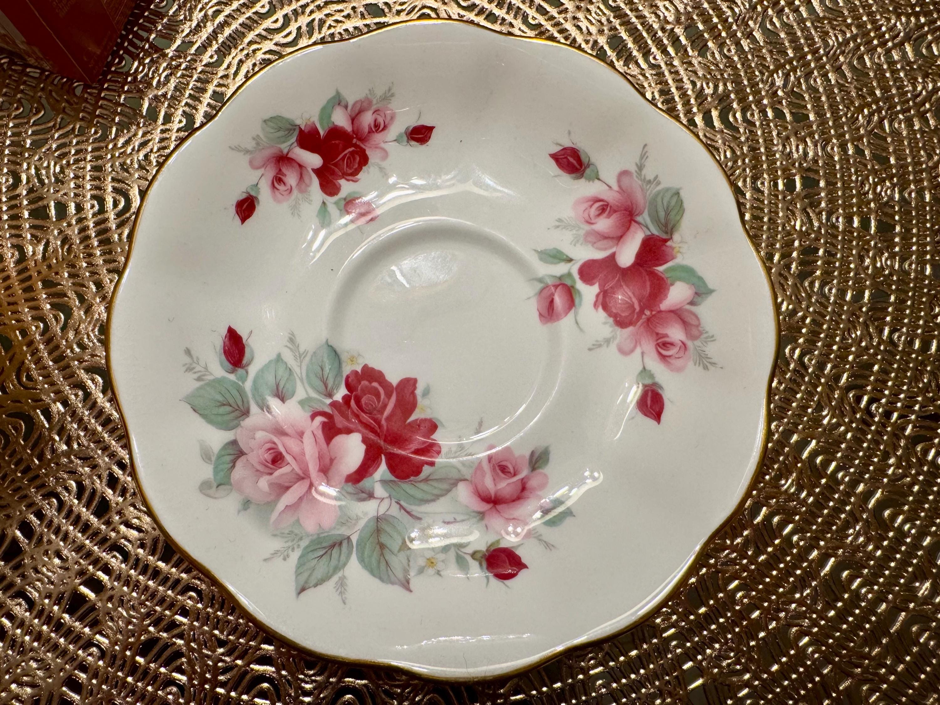 Vintage Royal Albert Corset-Shaped Tea Cup and Saucer Set - Pink and Red Roses
