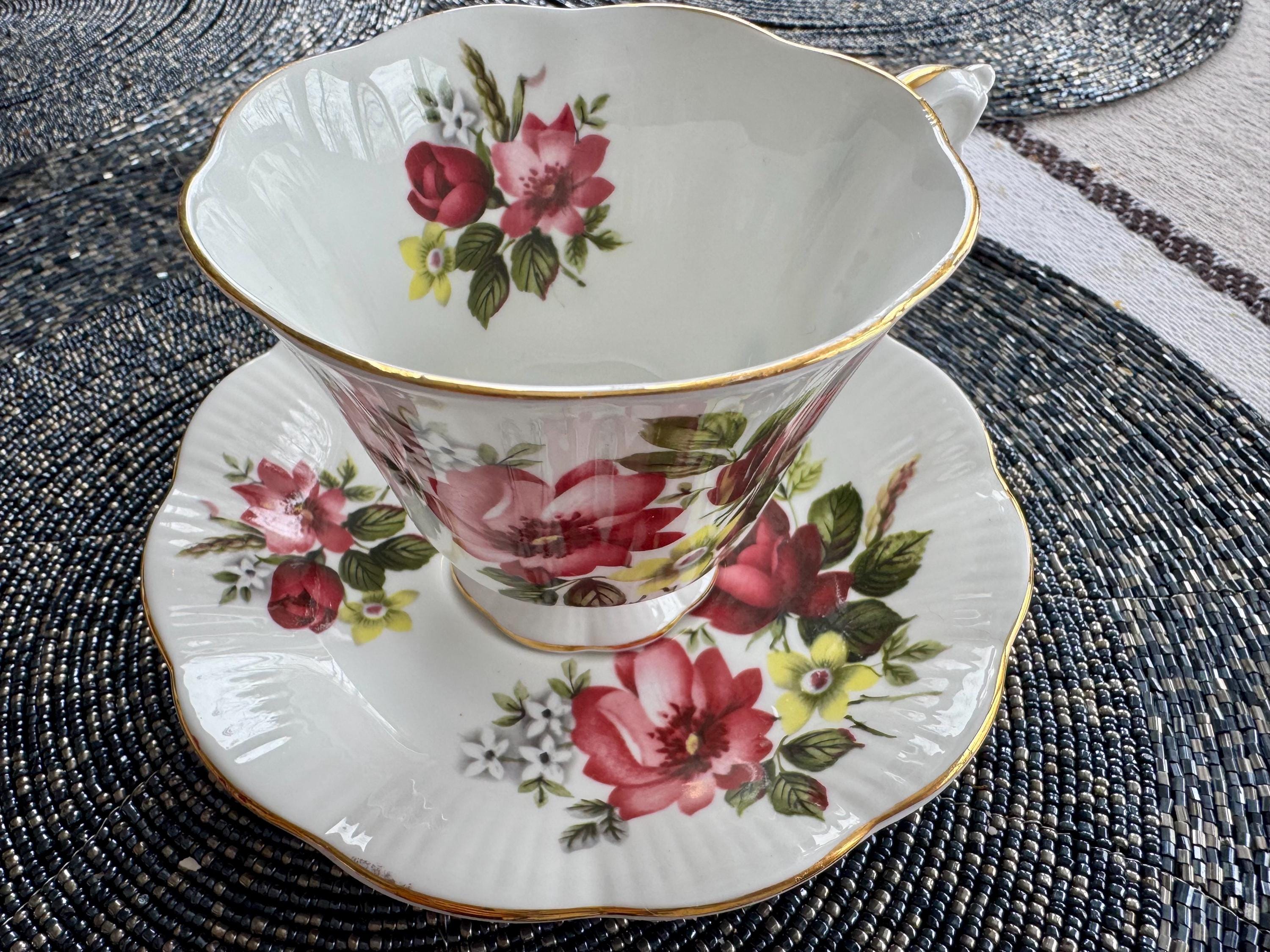 Vintage Royal Albert Teacup and Saucer Set – Wild Roses & Gold Trim