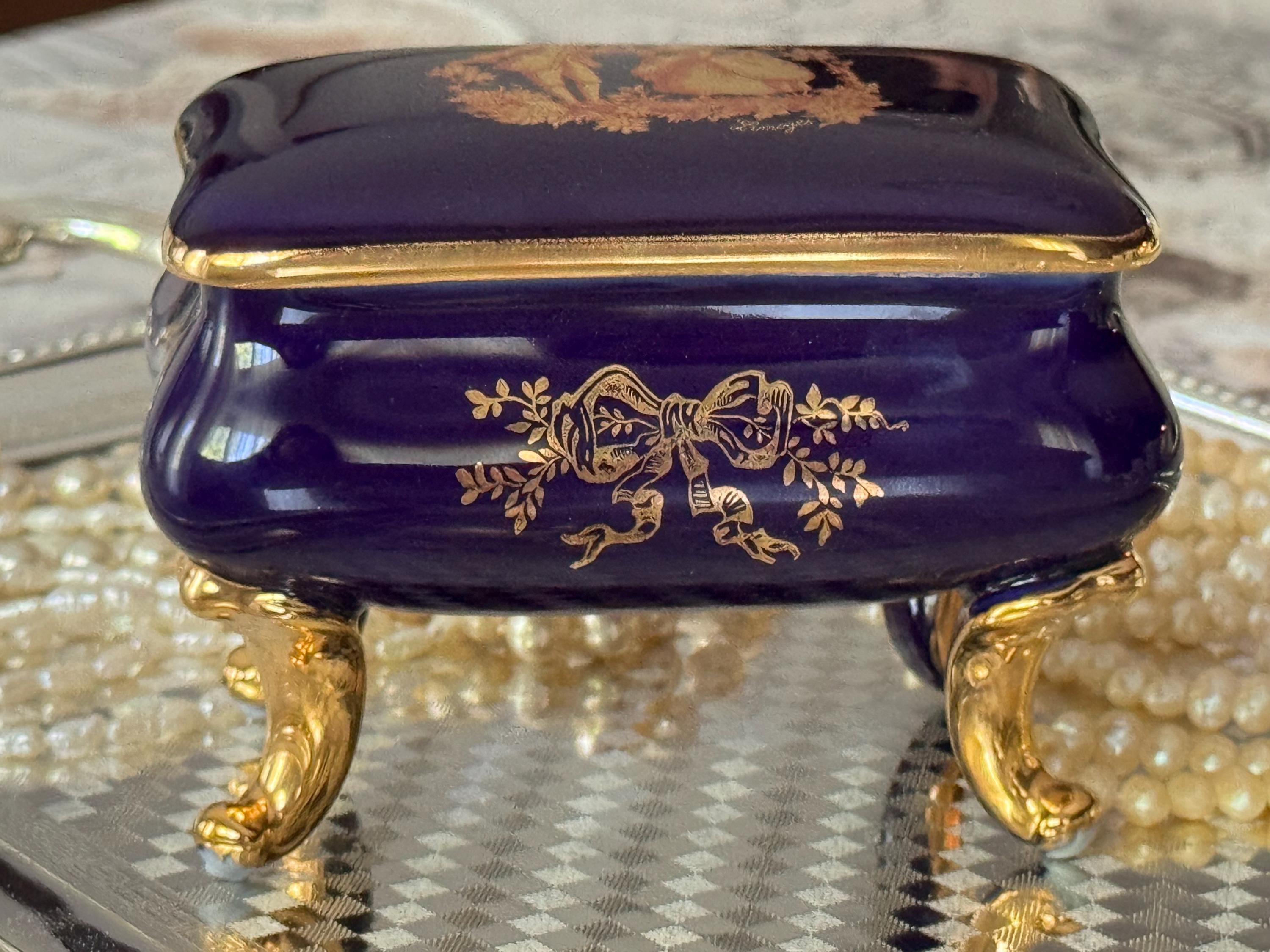 Vintage Limoges Castel Trinket Box – Cobalt Blue & 24K Gold – Made in France