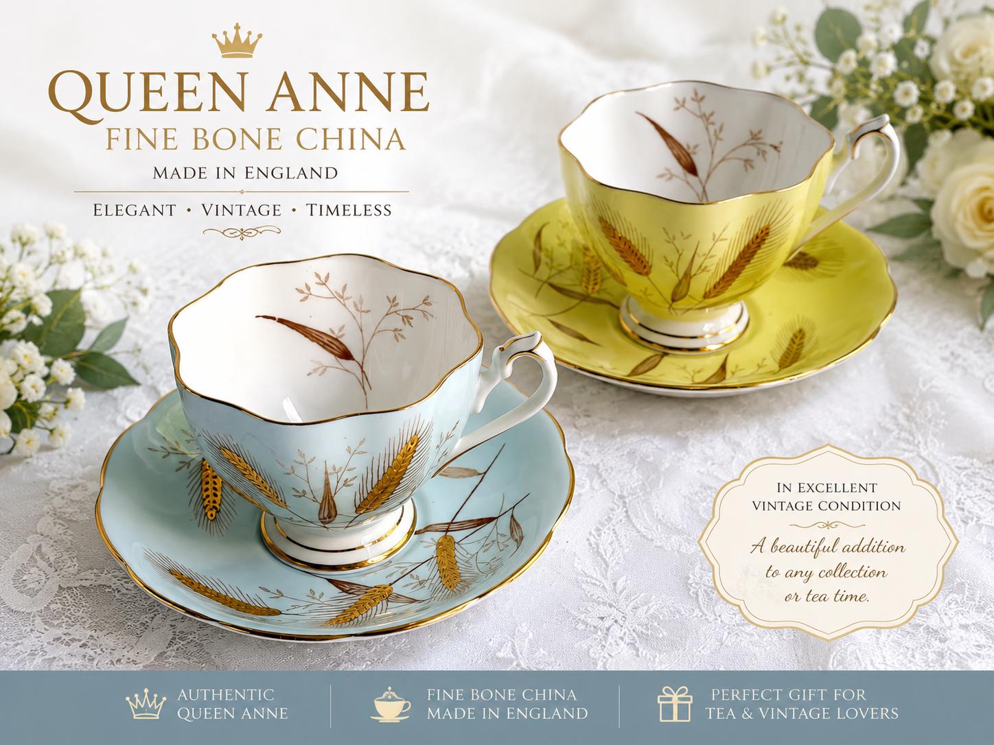 Queen Anne Fine Bone China Teacup Saucer – Wheat Pattern, Made England