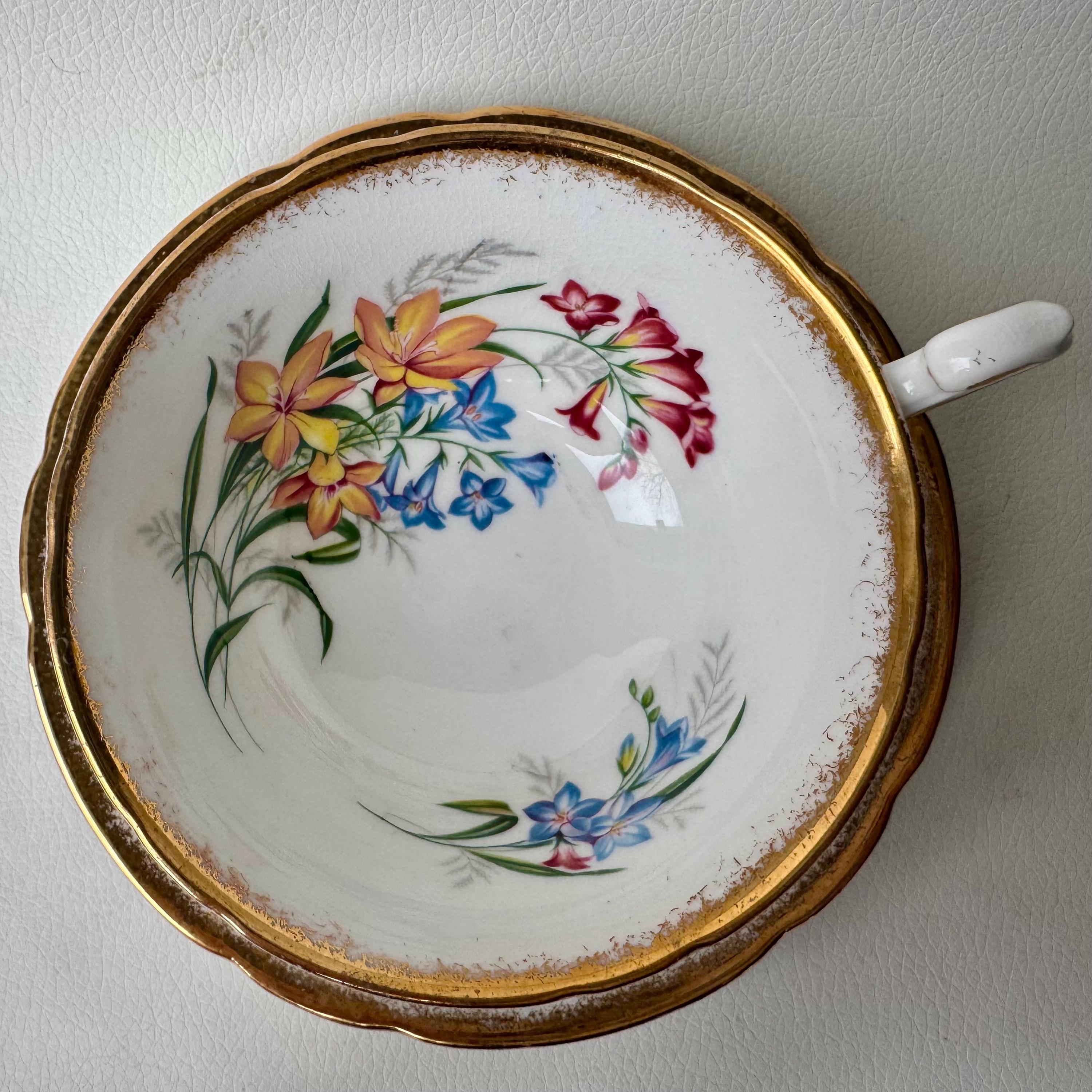 Vintage Paragon Teacup and Saucer Set: English Bone China, Floral Bouquet, Gold Trim
