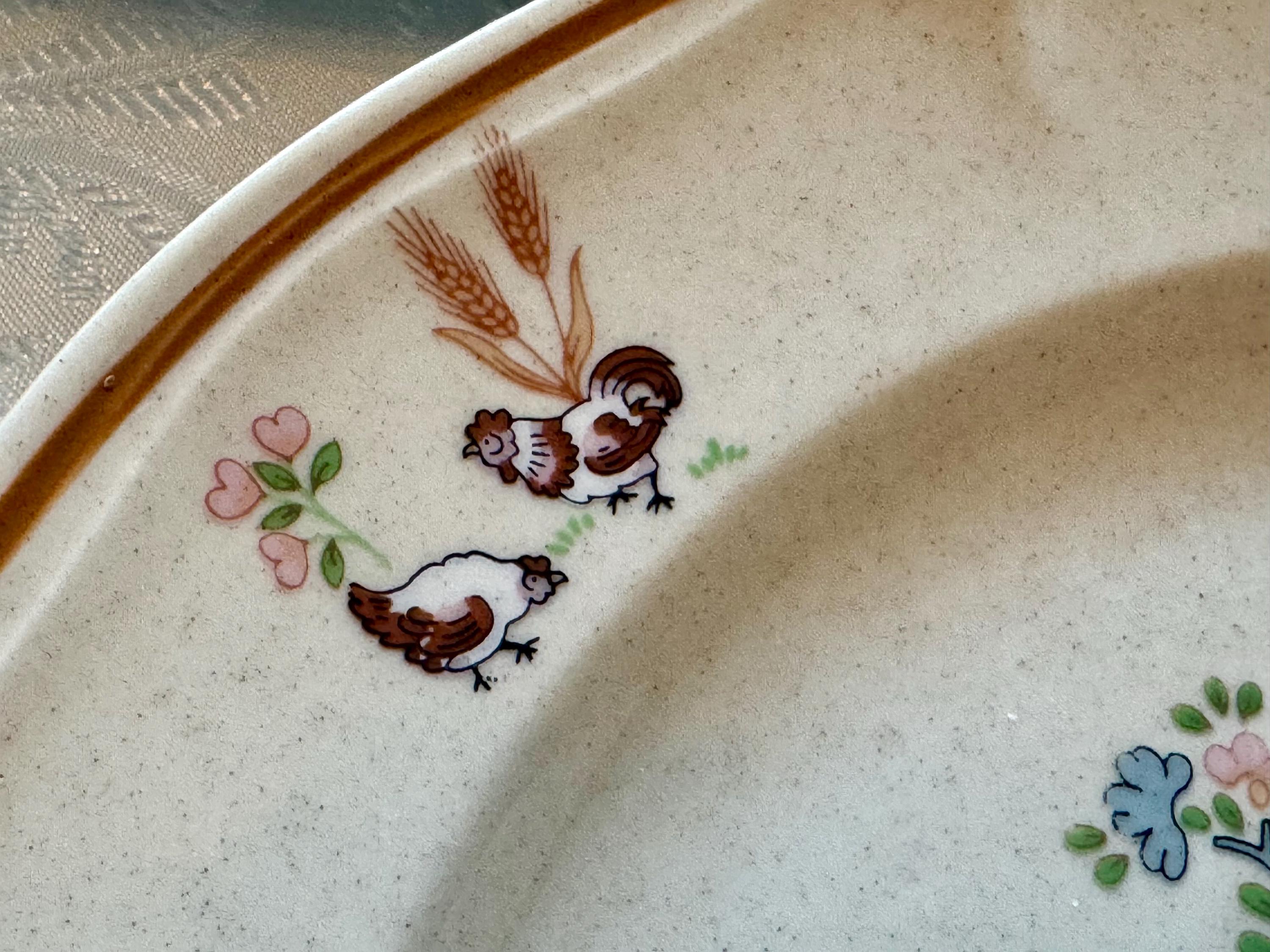 Vintage Japanese Stoneware Dinner Plate 10.5” — Farmhouse Pastoral Scene — Made in Japan