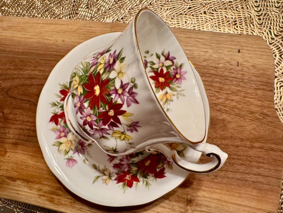 Vintage Paragon “Flower Festival” Bone China Cup and Saucer - Made in England (1957-1960)