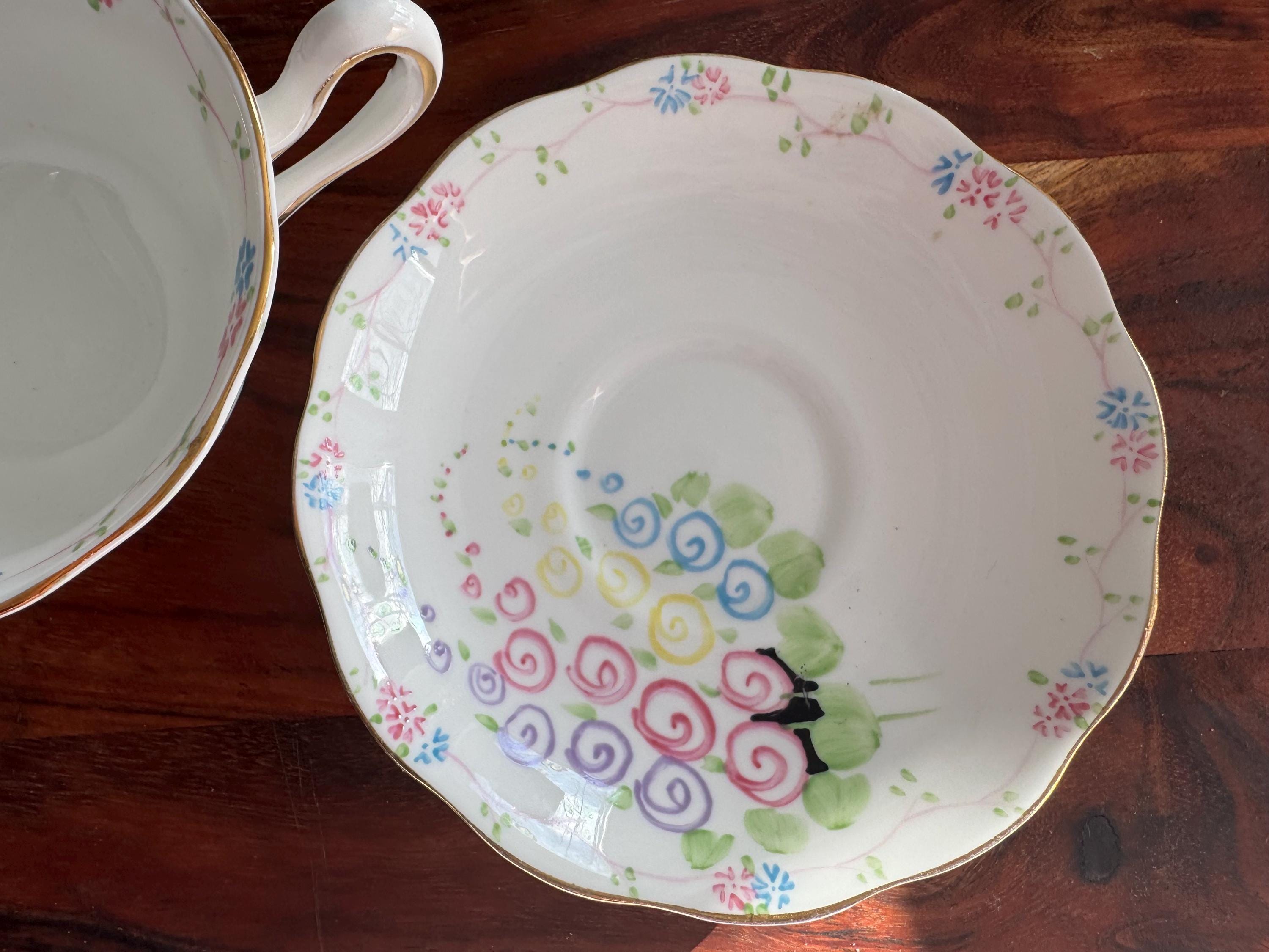 Royal Albert Bone China Teacup & Saucer - Pattern V 2475 - Colorful Swirl Design